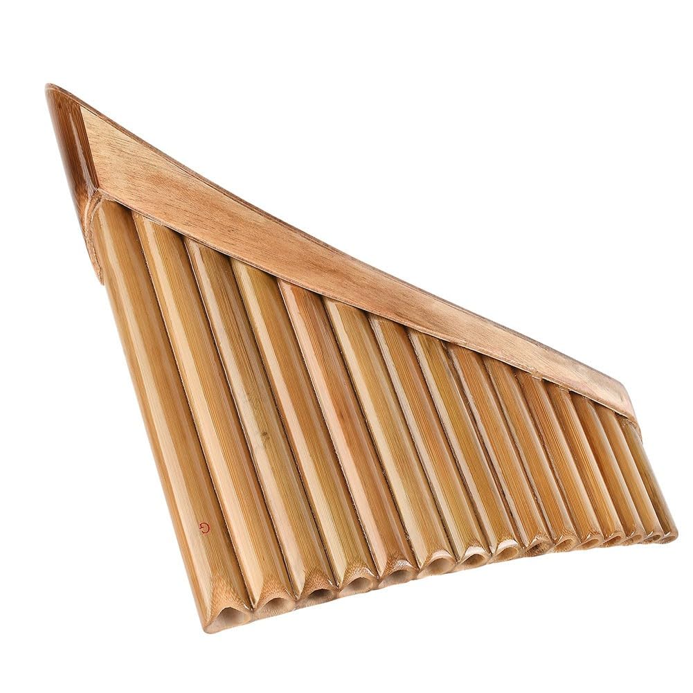 Flûte à pan naturelle accordable à 15 tuyaux - Instrument à vent avec sac souple et accessoires de nettoyage - Marron