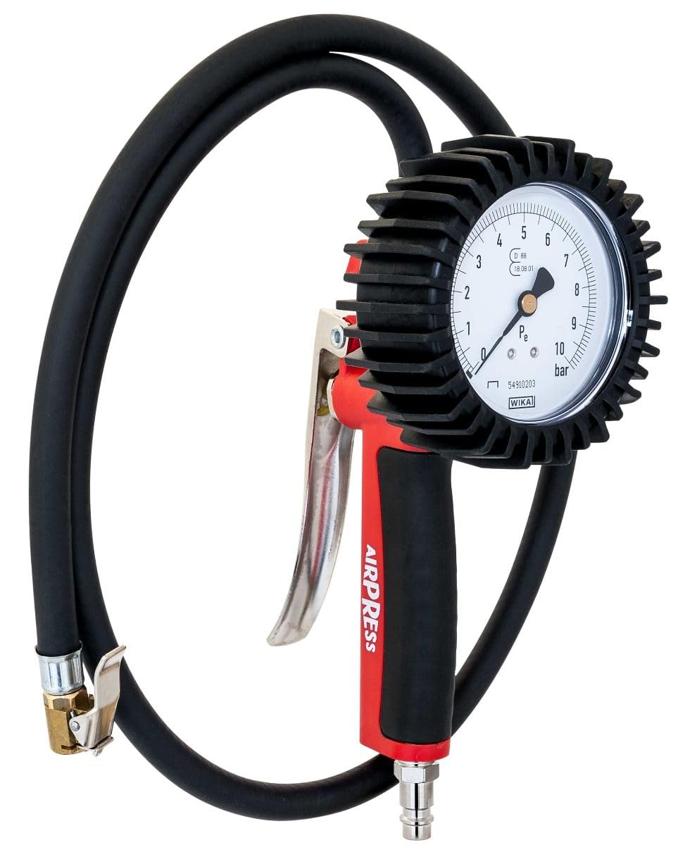 Testeur de pression des pneumatiques pistolet calibré 10 bar Pistolet POWAIR0102 Gonfleur à pneus Manomètre pneus Wika Manomètre
