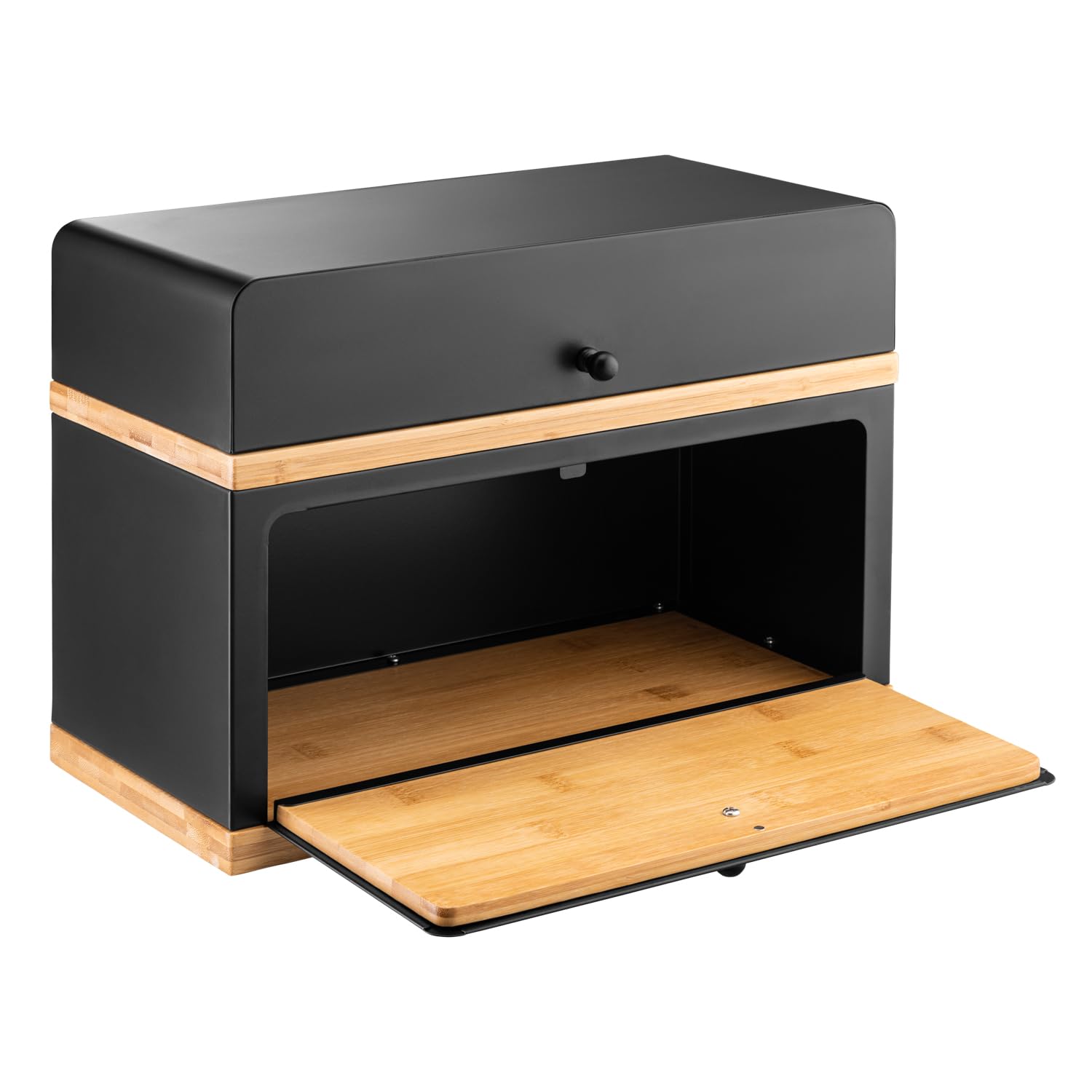 Contenitore per il pane con due scomparti per il piano di lavoro, in legno di bambù, per pane fresco con robusto telaio in acciaio, 38 x 28 x 18 cm