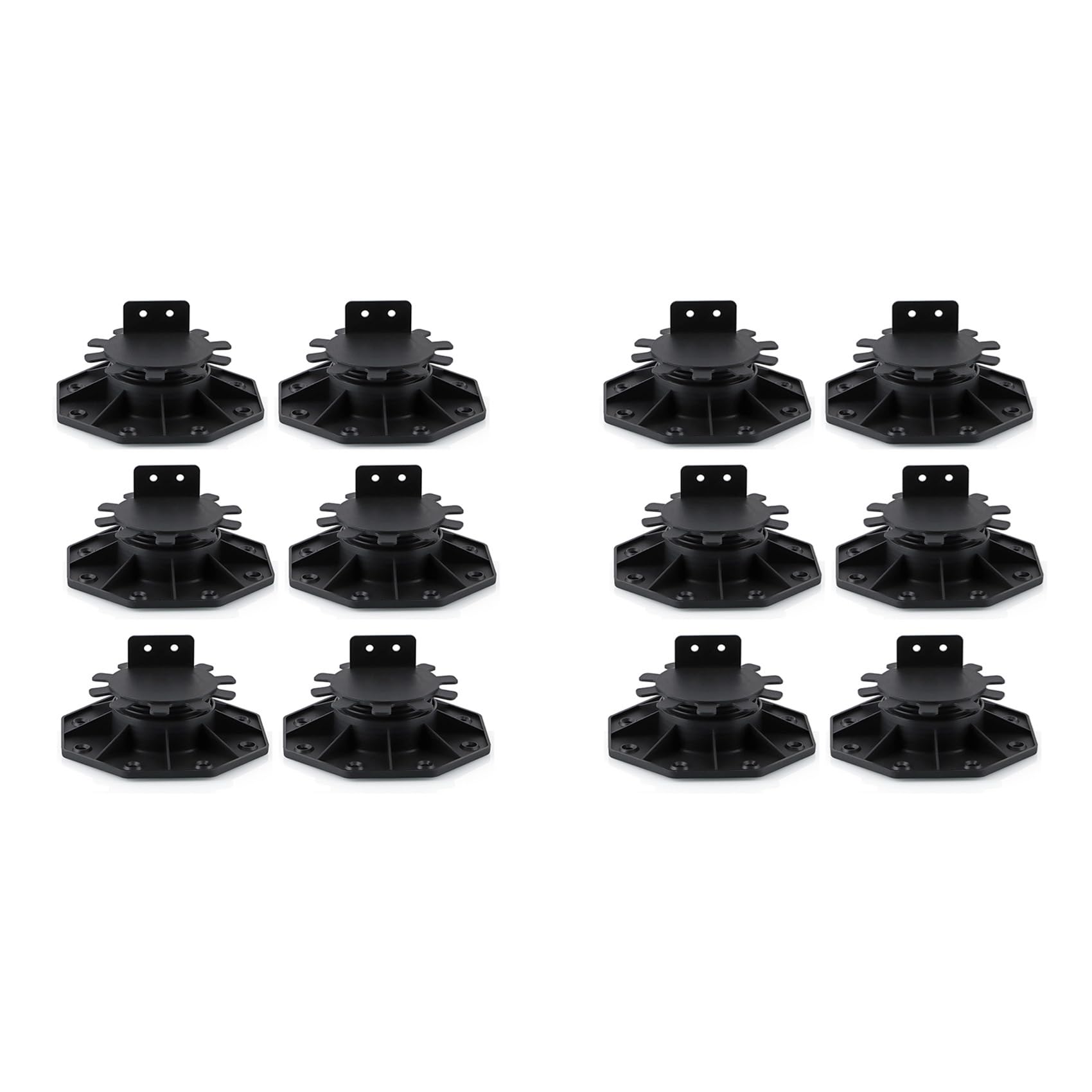 Jnchdghwa Black 12 Pcs Joist Support Pedestals, Adjustable Decking & Flooring Support Pedestal For Deck, Timber Base