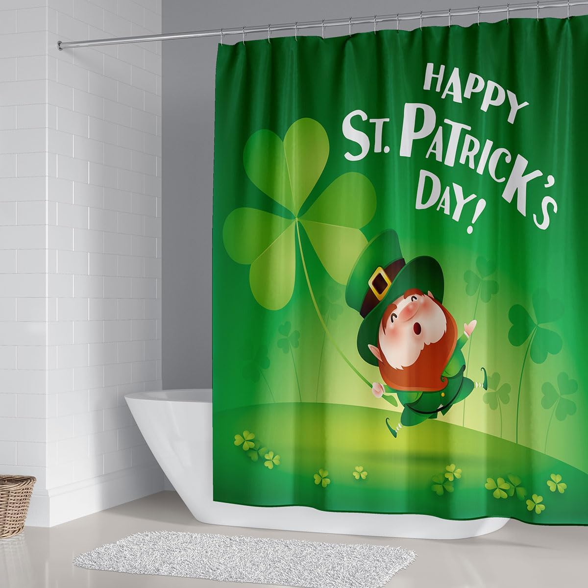 DDS-DUDES St. Patrick's Day Shower Curtain for Bathroom Green Clover Shamrock Irish Curtain Waterproof Fabric Machine Washable with Hooks 71x71 inches