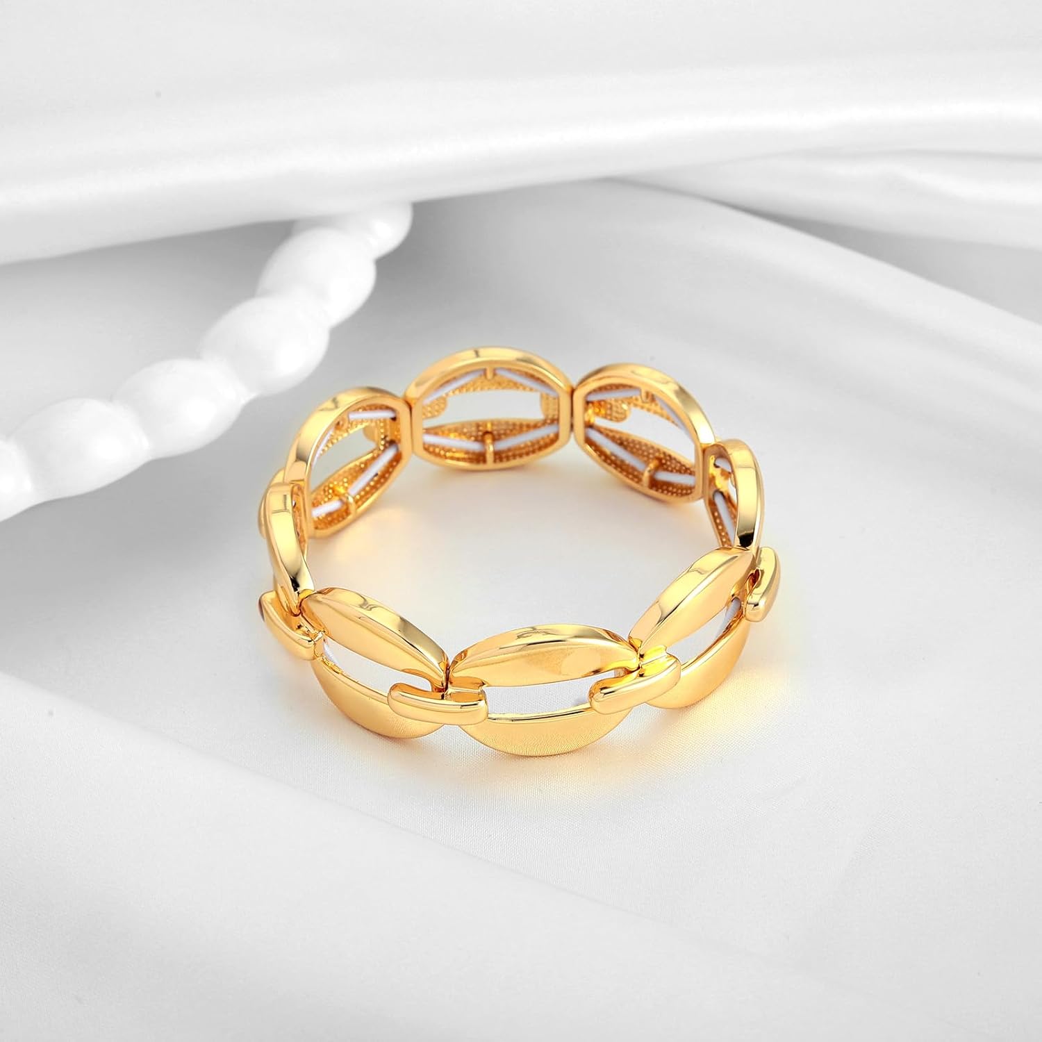 Chunky Gold Stretch Bracelet for Women Adjustable Elastic Chain Bracelet Bold Statement Bracelet Trendy Jewelry - Image 5