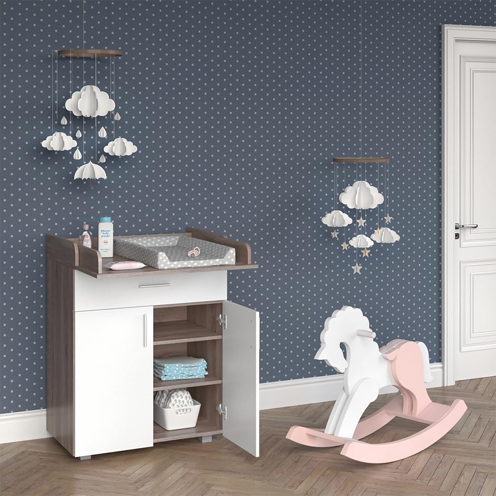 Vicco Fasciatoio Lena, Bianco/Sonoma, 75.2 x 101.5 cm, convertibile in comò normale dopo il periodo del fasciatoio