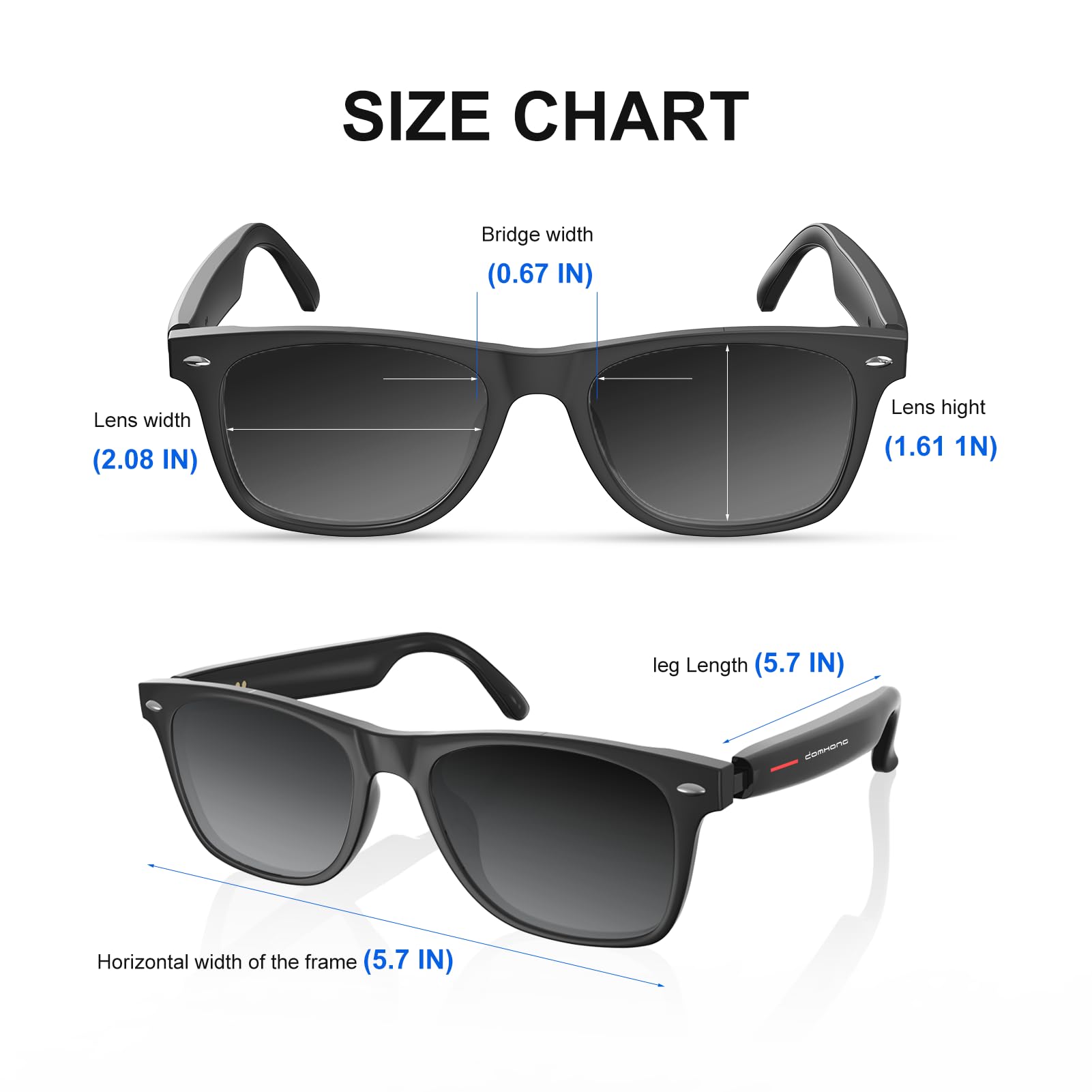 AI Lunettes intelligentes pour homme et femme - Traduction Bluetooth - 164 langues - Son à oreilles ouvertes - Microphone et haut-parleur - Appels mains libres - Protection UV et lumière bleue