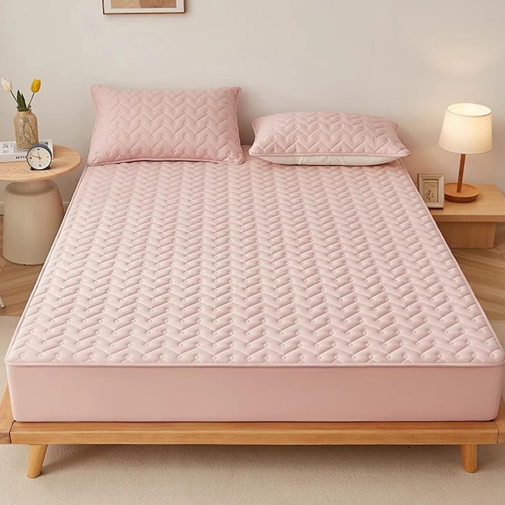 Quilted Mattress Pad, Twin Extra Long, Hypoallergenic Soft Mattress Topper, College Dorm Room Essentials, Easily Washable, Fitted Cover Stretches up to 2-12 Inches Deep,Pink,90x190cm