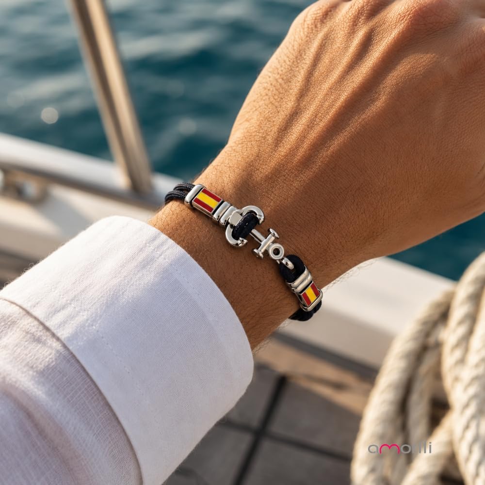 Bracciale Ancora Uomo con Bandiere in Acciaio Inox e Zircone Nero – Simbolo Nautico Mare Estate Vela – Idea Regalo Uomo bcc2494b