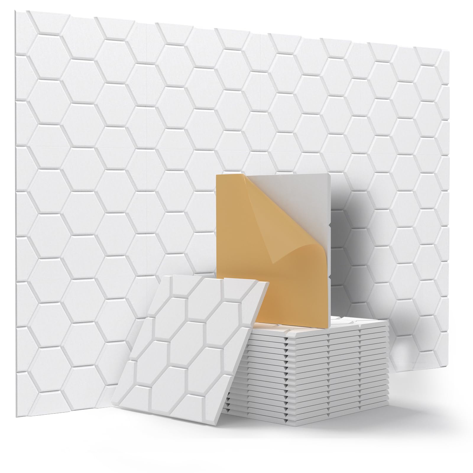 Kuchoow Paneles de pared insonorizados para decoración de interiores, paneles de pared autoadhesivos de alta resistencia, paneles de pared acústicos impermeables de 12 x 12 x 0.4 pulgadas (blanco, 12