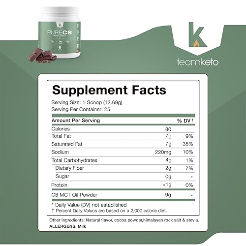 Miniatura 2 de TeamKeto C8 MCT Aceite en polvo  Chocolate Avellana Ketogénico Crema de café MCT  Apto para veganos, sin gluten y fabricado en una instalación que