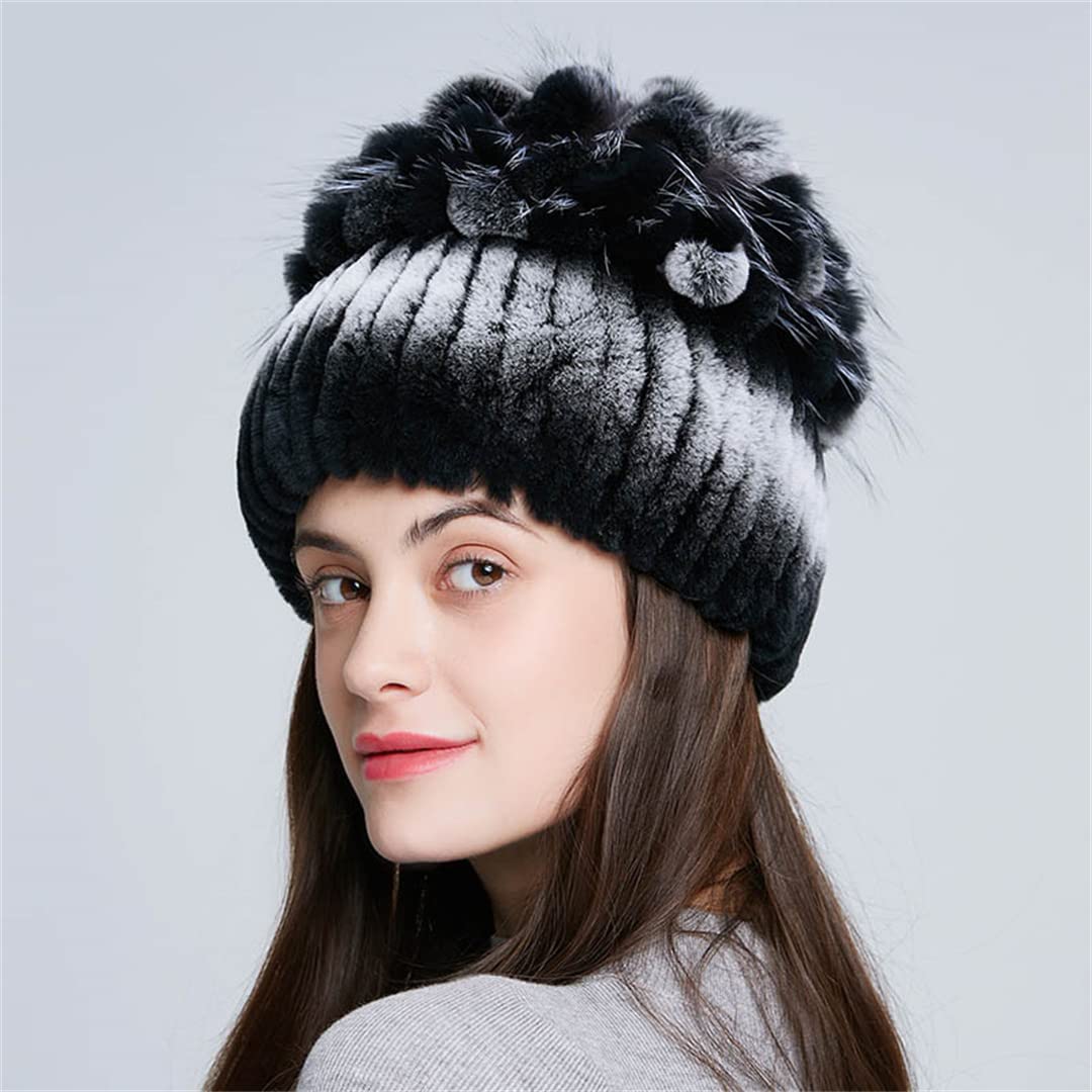 Sombreros de Piel de Mujer para Invierno Gorro de Piel de Conejo Natural Moda Femenina Gorros Gruesos y cálidos Gorros 105 52-58 Cm