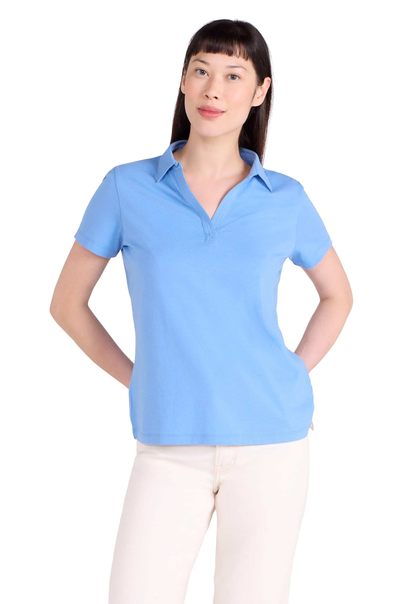 Mountain Warehouse Womens UV Polo - UV Protection Ladies T-Shirt, V Neck Top, Lightweight Tee Shirt - for Spring Summer Running, Hiking & Outdoors Bright Blue 6