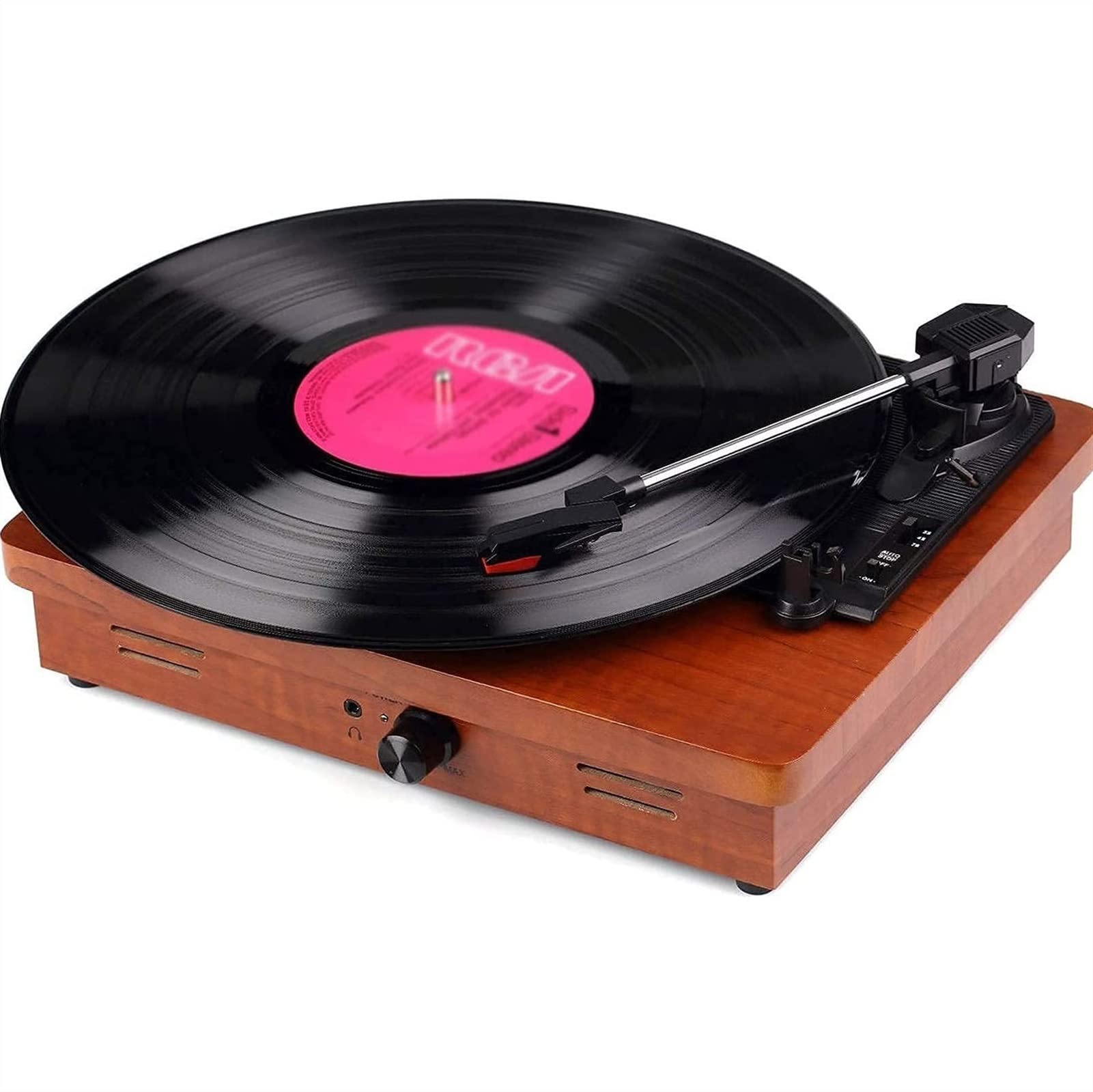 Elite High Fidelity Vinyl Turntable Record Player Cartridge, Belt Drive, Built-in Preamp, Adjustable Counterweight, Solid Wood Plinth - Walnut