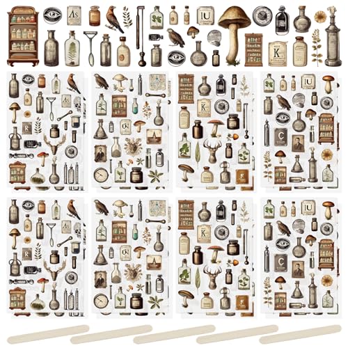 WANDIC Rub On Transfer Stickers, 16 Sheets Pharmacist Decals Medicine Bottle Stickers Waterproof Decals for Photo Albums Greeting Cards