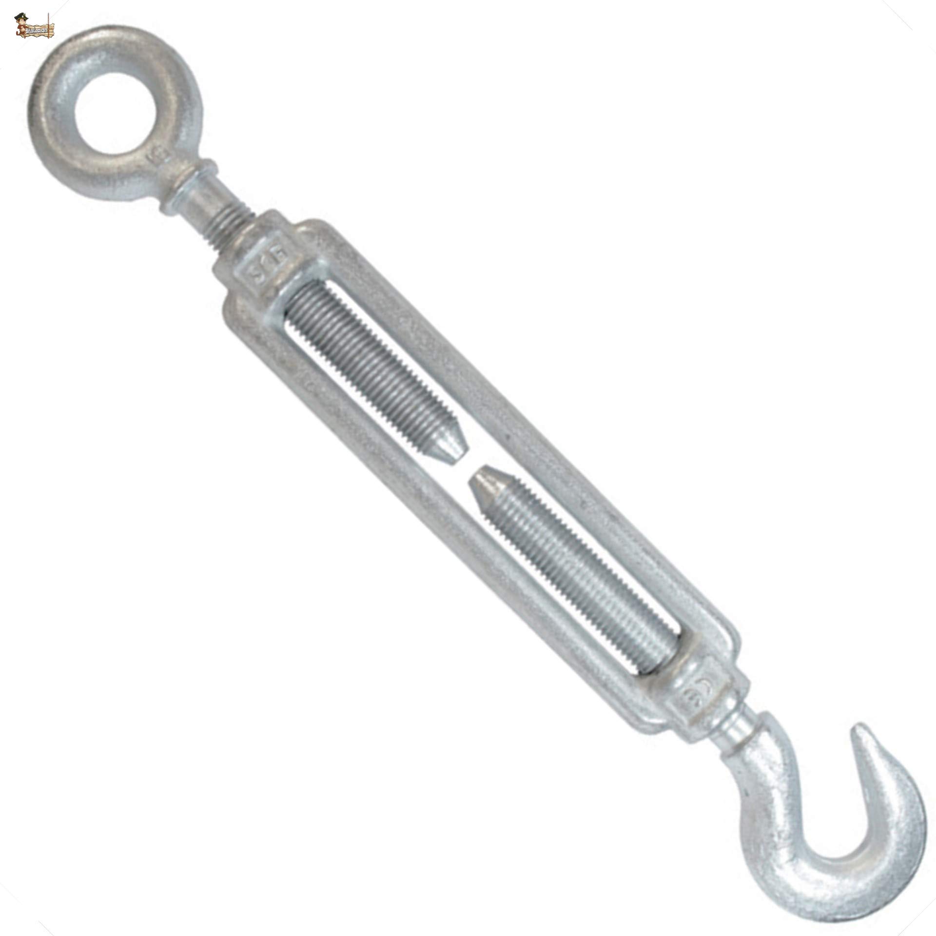 BricoLoco Tensor gancho anilla cable de acero, cuerda, alambre, tendedero, toldo. Cincado galvanizado. De métrica M-5 a M-24. Máxima capacidad de extensión. (M-24 (418-542 mm.), 10 uds.)
