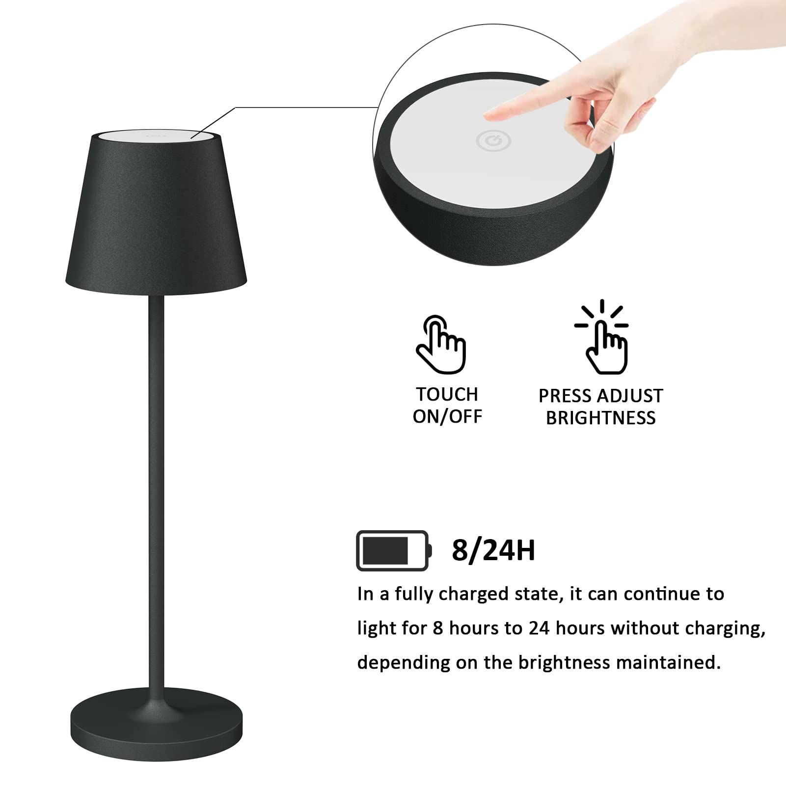 K-Bright lampada da tavolo ricaricabile in alluminio | 240LM | 3000K luce bianca calda da scrivania senza fili | interni/esterni con base di ricarica a contatto (Antracite)