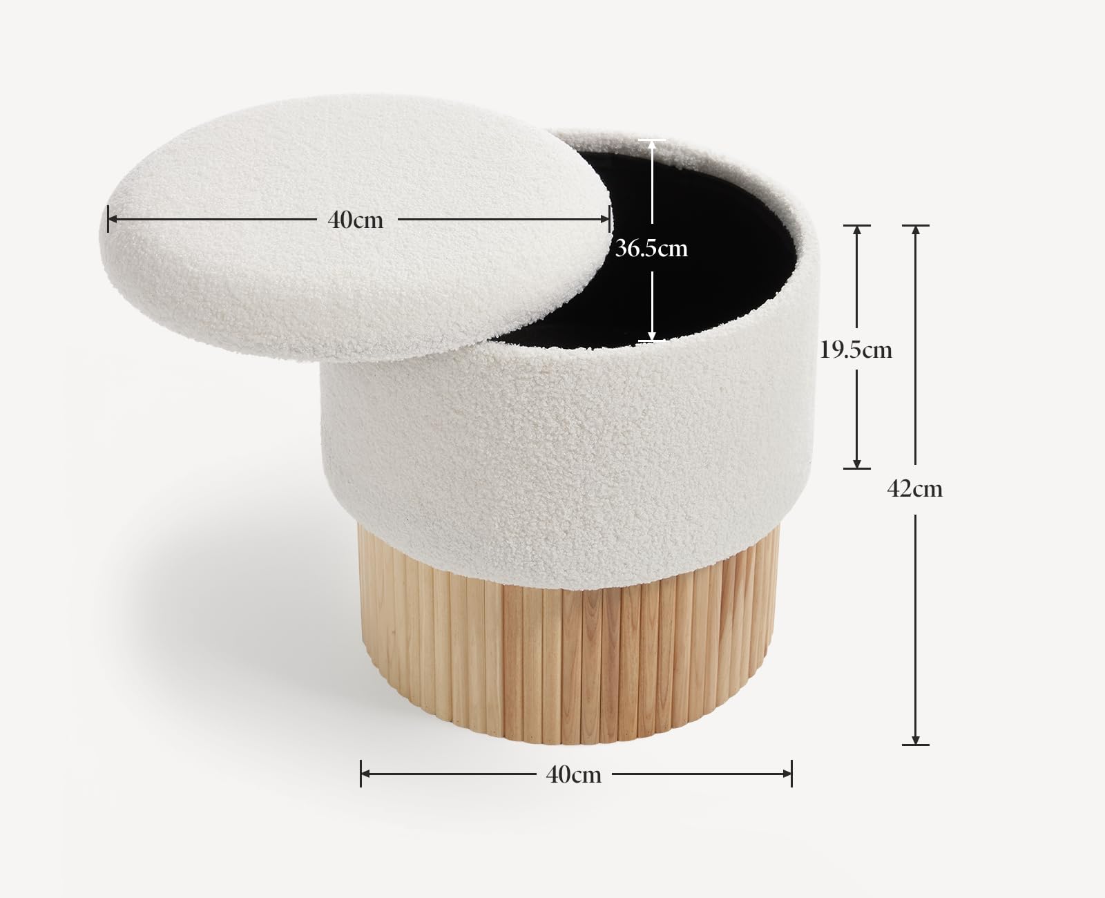 Pouf Contenitore Puff in Pelliccia per Camera da Letto, Bianco | Cassapanca Contenitore Rotonda, Pouf Poggiapiedi Imbottita, Sgabello Contenitore in Legno per Soggiorno/Trucco/Salotto