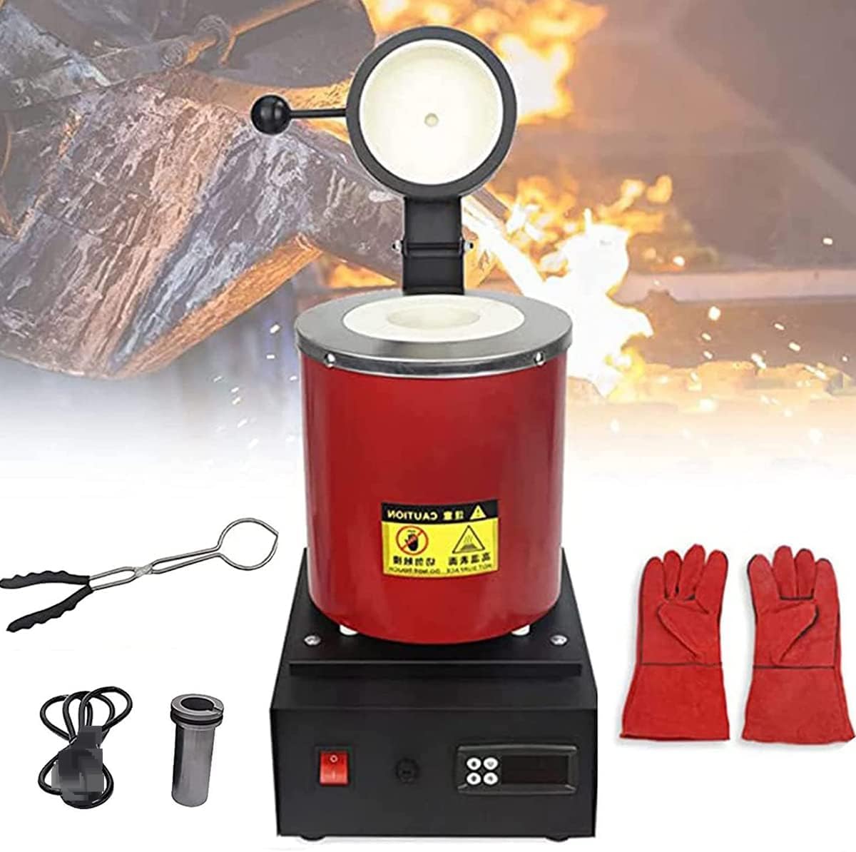 Il Forno di Fusione Elettrico Digitale 1800W PID riscalda a 2102F.Include I Guanti di Tongs di Grafite Muffa.