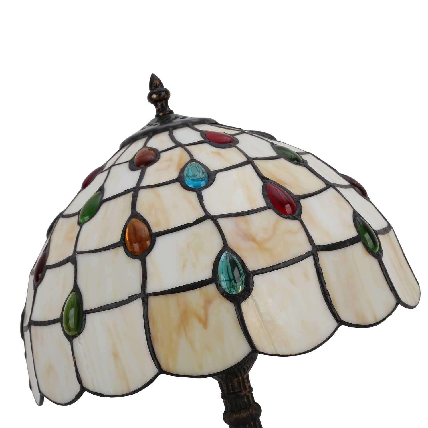 BARCELONA LED "Rafa" Tischleuchte im Tiffany-Stil Ø 30cm Lampenschirm aus Beige-Mehrfarbigem Glas. Klassisches Art Nouveau Vintage. E27 Lampe für Wohnzimmer, Schlafzimmer, Nachttisch und Büro