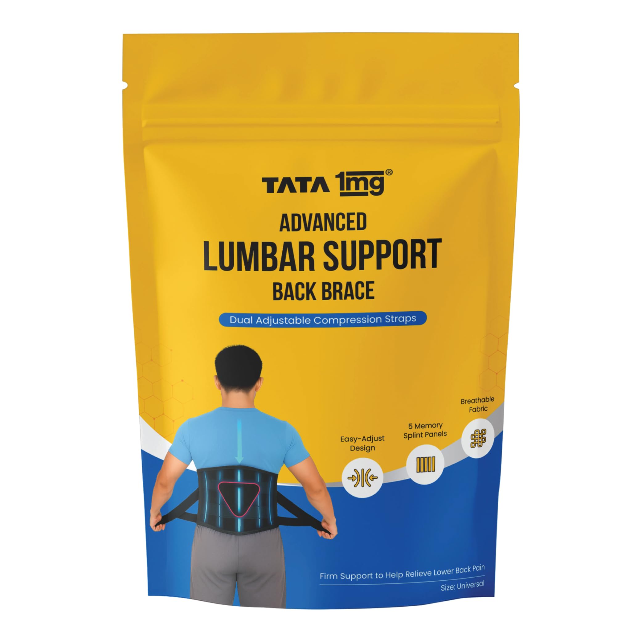 TATA 1MG Advanced Lumbar Support Back Brace | Dual Adjustable Compression Straps | Firm Lower Back Support Belt for Pain Relief, Posture Correction & Recovery | Universal Size-image-32