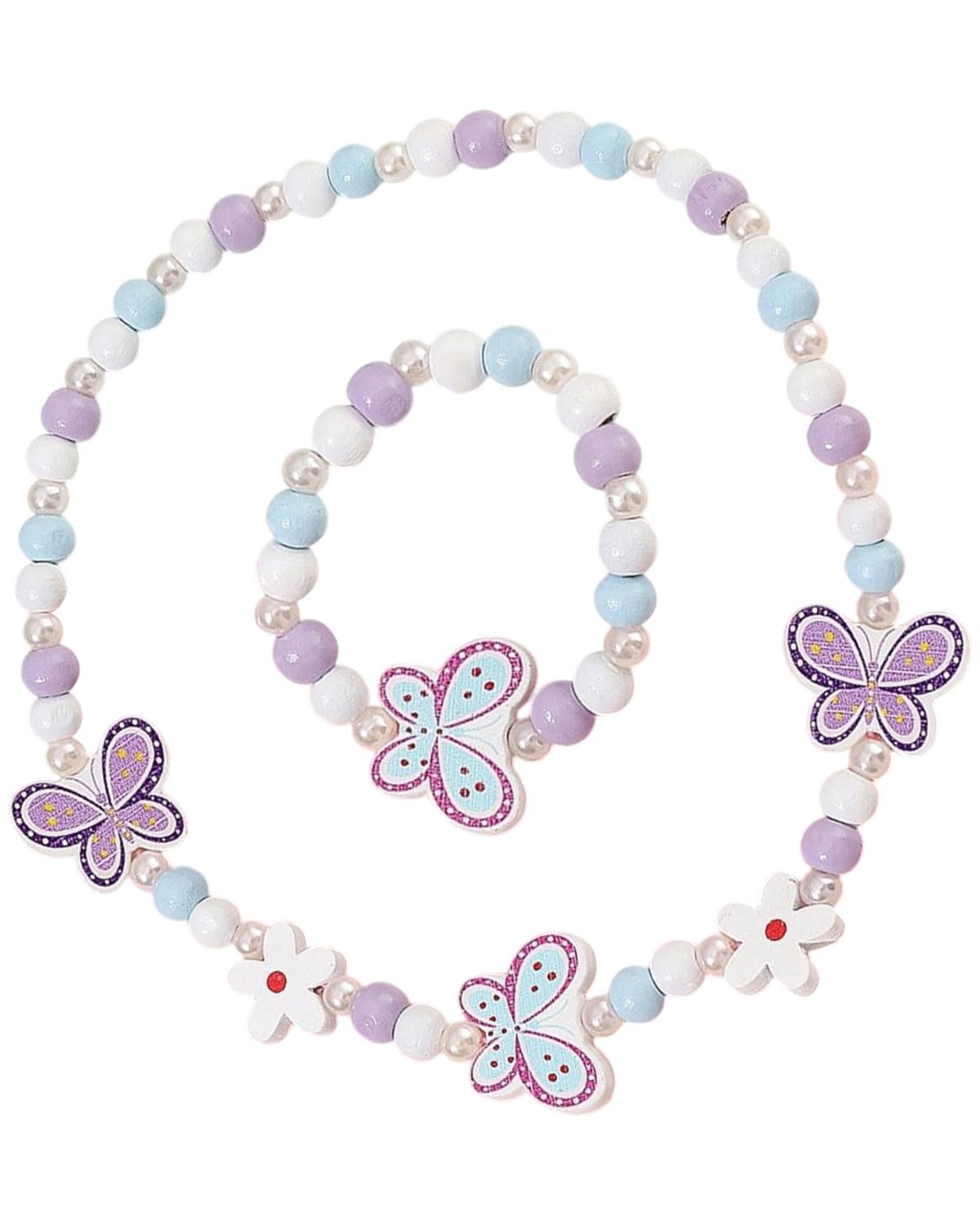 2 Teiliges Kinderschmuck Set Holz Halskette und Armband für Kinder Schmuck Set Kette,Niedliche Schleifenarmbänder, Kinderschmuck Aus Holz, Schmuckset Für Mädchen