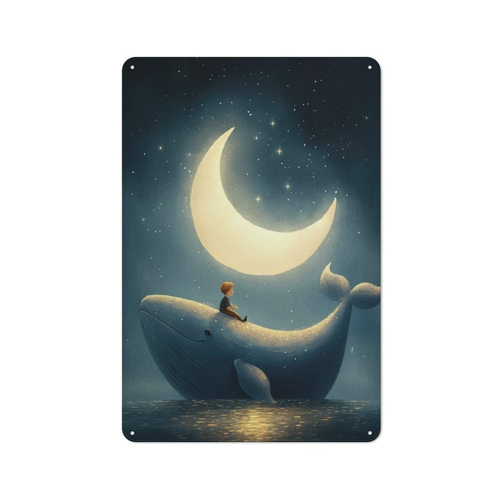 Junmoney Whale Crescent Moon Cafe Style Vintage Metal Sign 30X20cm, Restaurant Wall Art For Tea Room, Shop Wall Or Breakfast Area