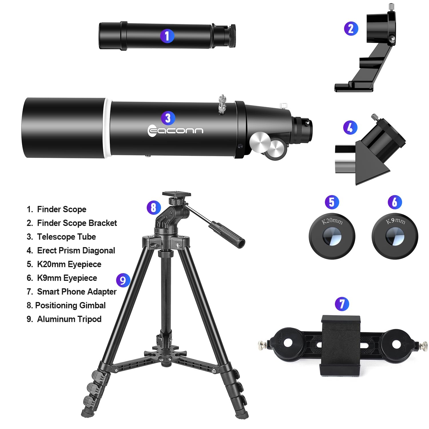 Teleskope für Erwachsene Astronomie, 80mm Blende 600mm Refraktorteleskop für Kinder & Anfänger, Kompaktes und tragbares Reiseteleskop mit Rucksack