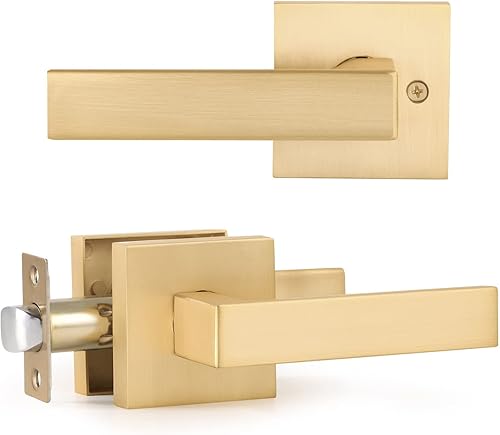 Miniatura 8 de Paquete de 10 manijas interiores de latón, función de paso, perillas de puerta de pasillo y armario, manijas de puerta de armario de latón satinado