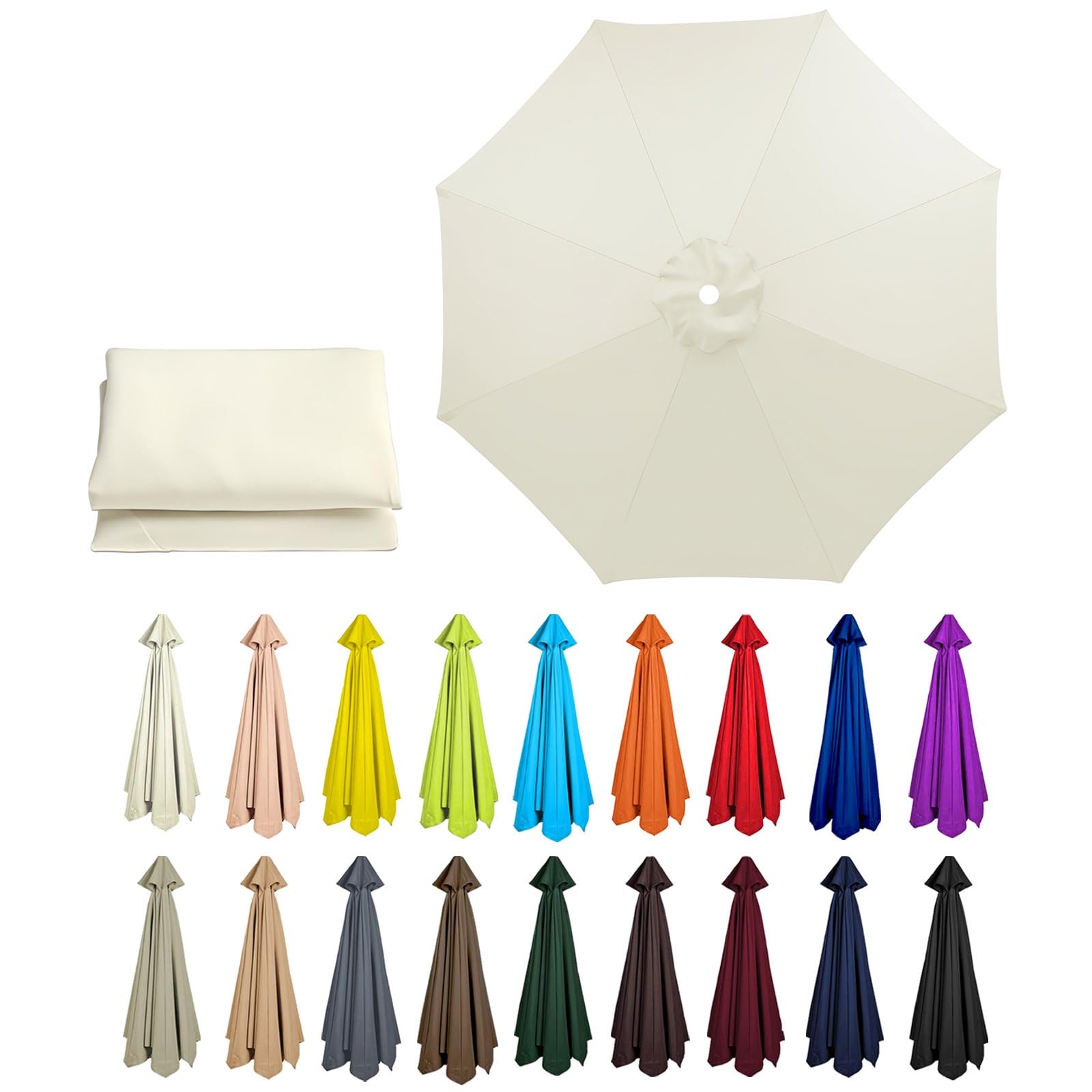 6/8 Arms Outdoor Replacement Canopy | Patio Umbrella Cover | Anti-ultraviolet Market Umbrella Top | Breathable | Washable | for Outdoor Patio Garden Beach(White,6 ribs: 2.5m/8.2ft)