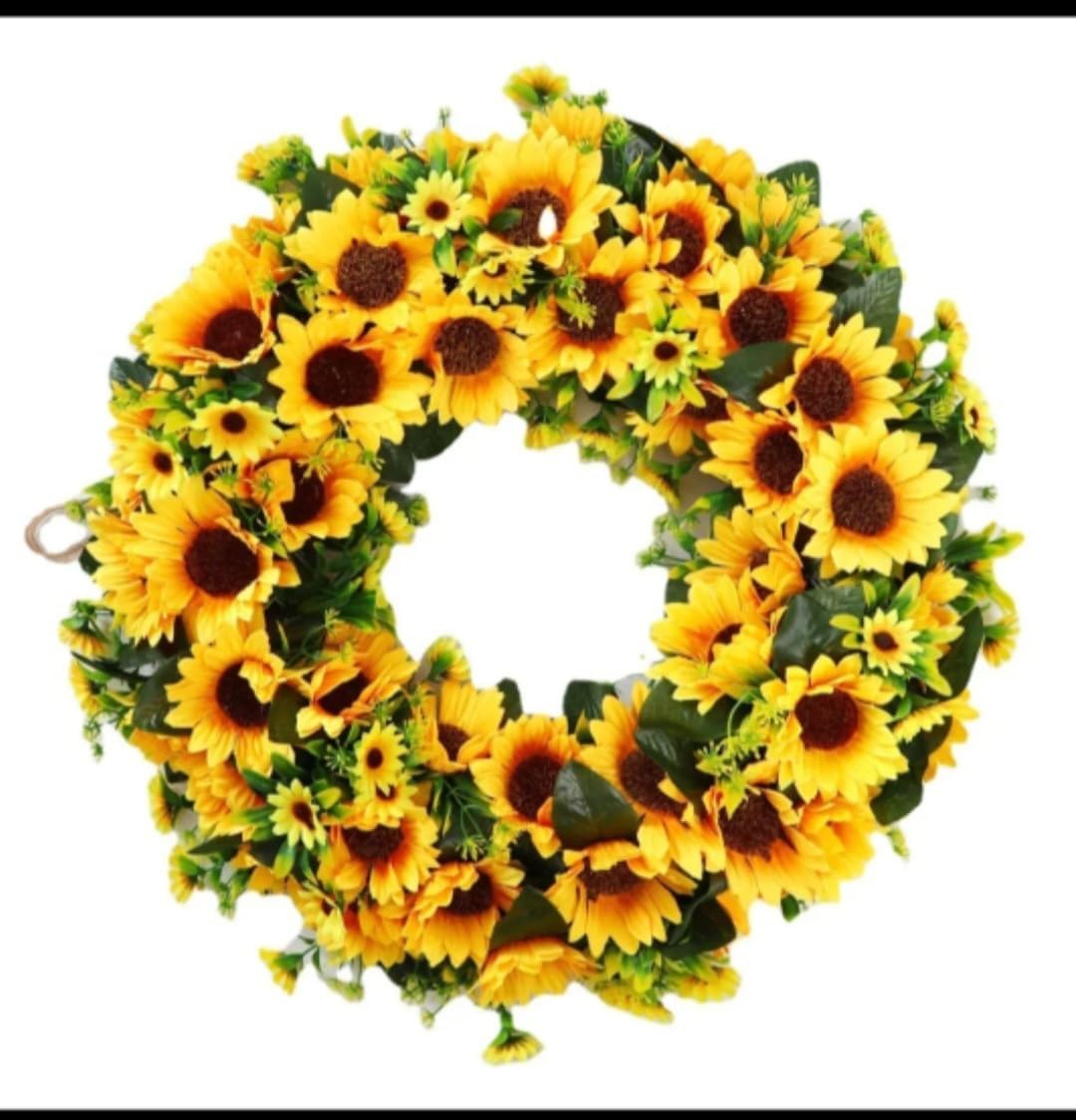 Sunflower Wreath for Front Door, 24" Aritificial Summer Floral Wreath, Rustic Farmhouse Home Decor for Wall, Porch, Wedding