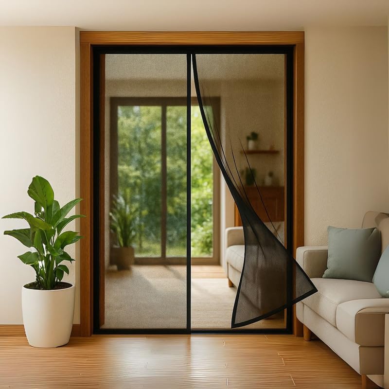 Image of Royalkart 90x200cm Black | Magnetic Mosquito Net for Door | Fiberglass Screen Curtain with 34 Magnets | Auto-Closing Mesh to Keep Mosquitoes Out