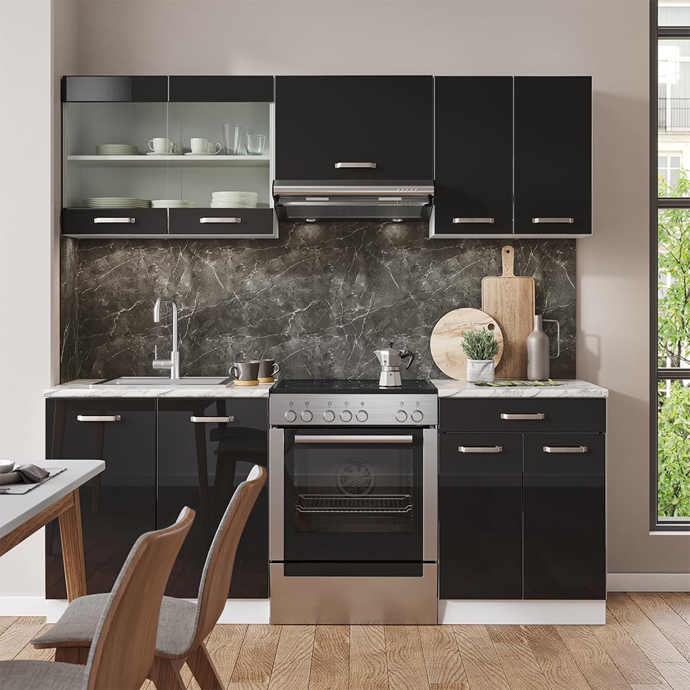 Vicco Cuisine R-Line, Noir Brillant/Blanc, 200cm