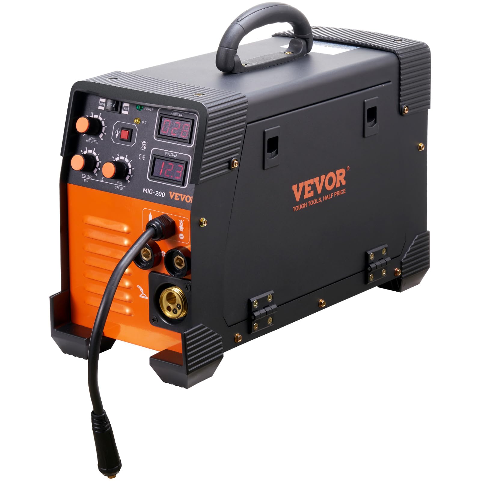 VEVOR Spawarka MIG/MMA/TIG 3 w 1 30-200 A, spawanie drutem wypełniającym (0,6 mm, 0,8 mm i 1 mm), technologia IGBT 2,2-12 m/min, prędkość drutu 200 A przy 60% znamionowym cyklu pracy, stopień ochrony