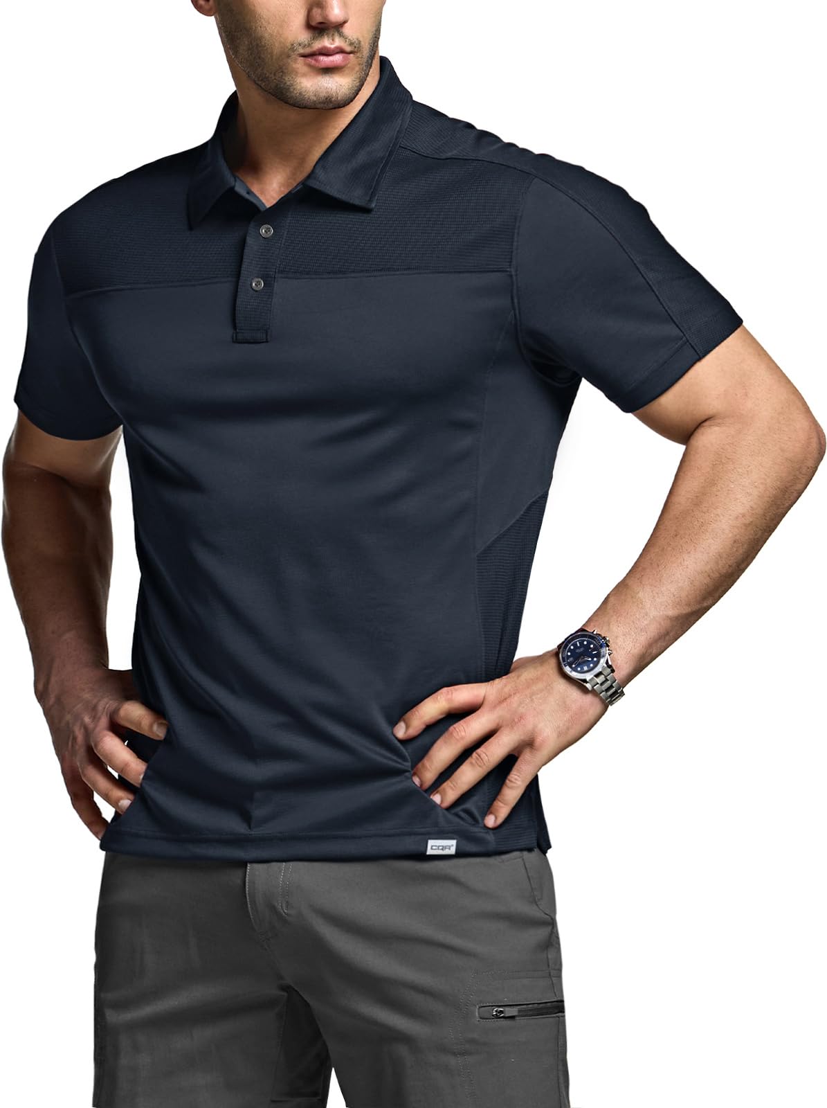 CQR Men's Polo Shirts, Tactical Short Sleeve Golf Performance Shirts, Lightweight Dry Fit UPF 50+ Pique