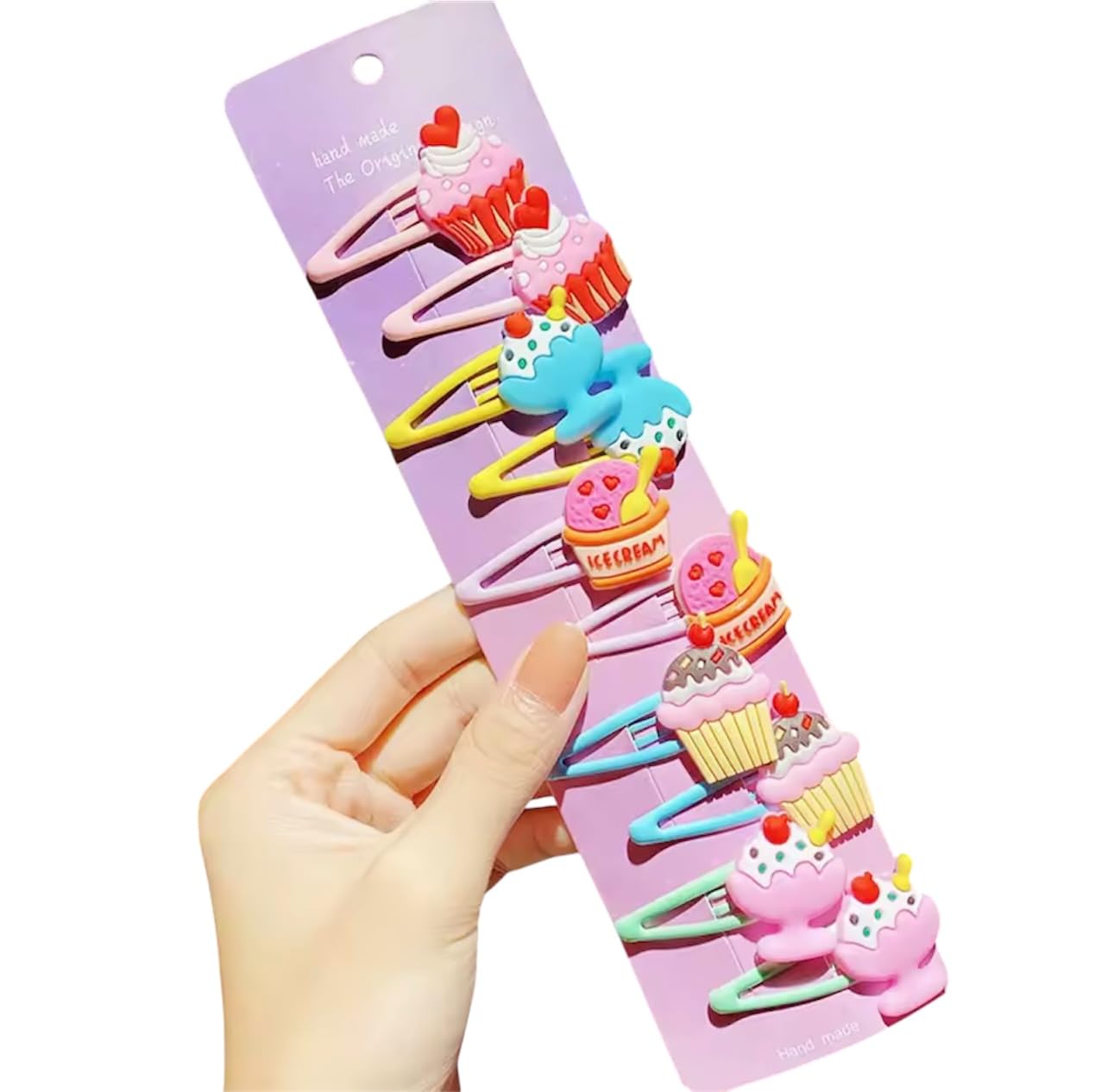 Kids Hair Clips Set, 10 Pieces Snap Barrettes with Unicorn, Rainbow, Cupcake, Ice Cream Designs, Colorful Hair Accessories (Cupcake Set)