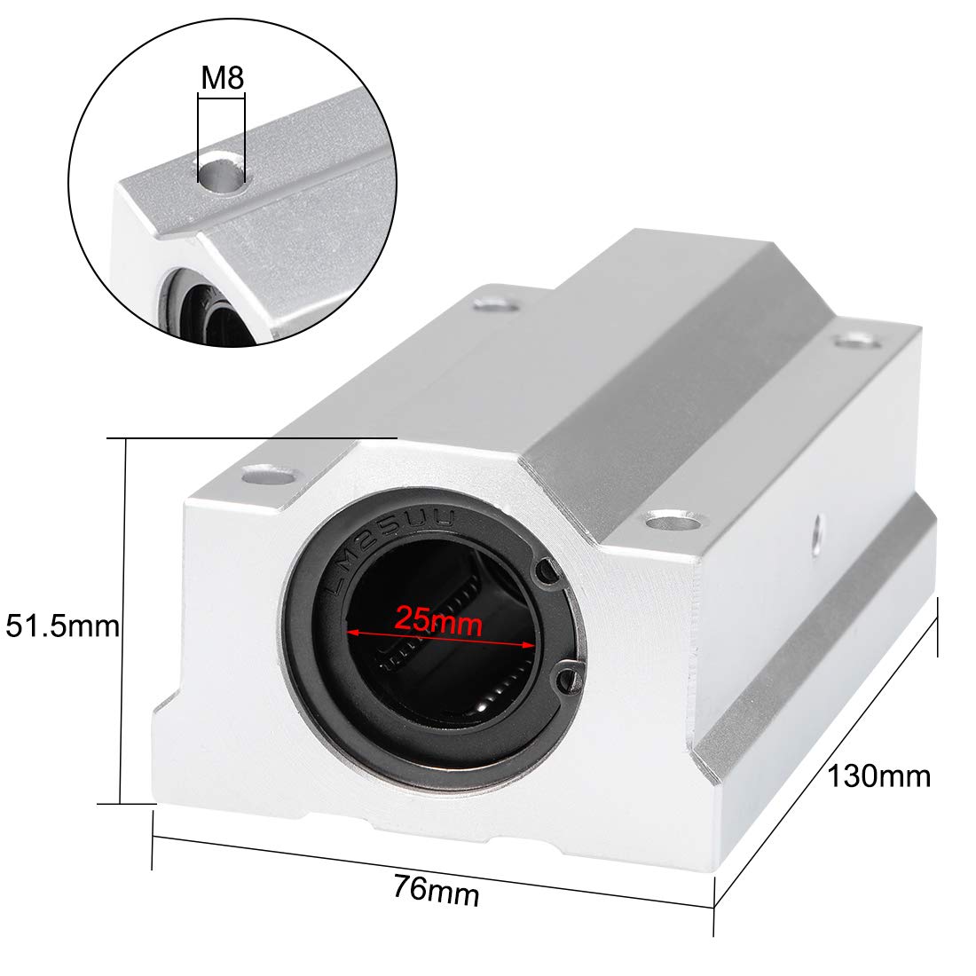 uxcell SCS25LUU Linear Ball Bearing Slide Block Units Extra Long, 25mm Bore Dia 1Pcs — Amazon image 2