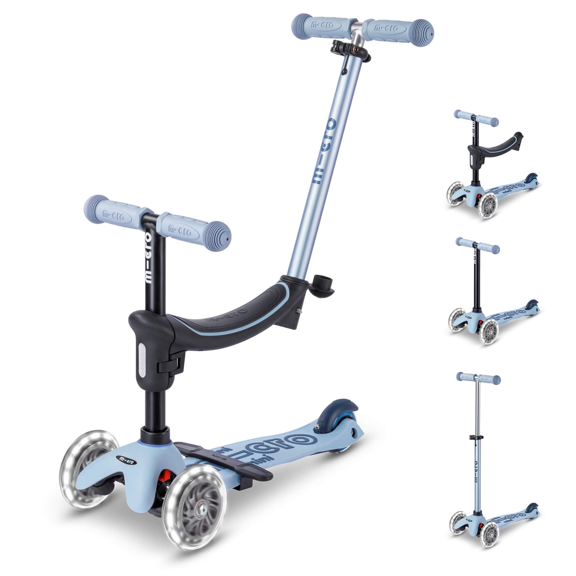Micro Scooters | Mini Micro 2 Grow LED 4in1 Toddler's Trike | Handlebar Adjustable | Lightweight | 1-6yrs | Boys & Girls | Slate Blue