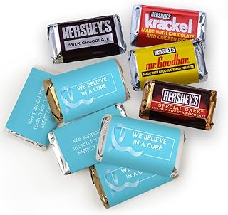 75ct Blue Ribbon Prostate Cancer Awareness Promotional Products Personalized Wrapped Miniatures Chocolate Bars, Candy Included (75Pcs)