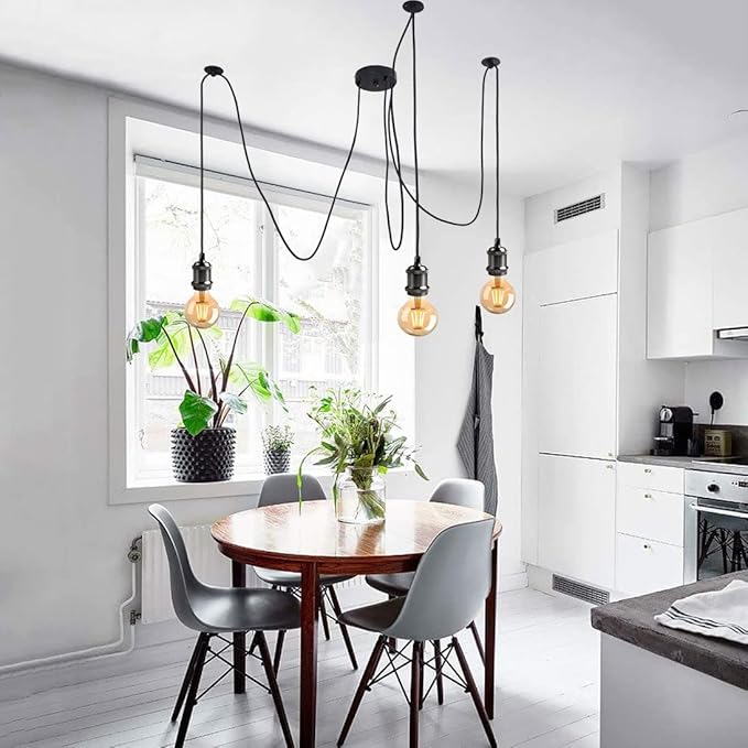 LVYY Vintage industriële hanglamp spin retro antieke hangende kroonluchter met 2 m kabel, meerdere lichten vintage hanglamphouder E27 hanglamp voor woonkamer keuken bar (paarzwart, 3 lampen) photo 2
