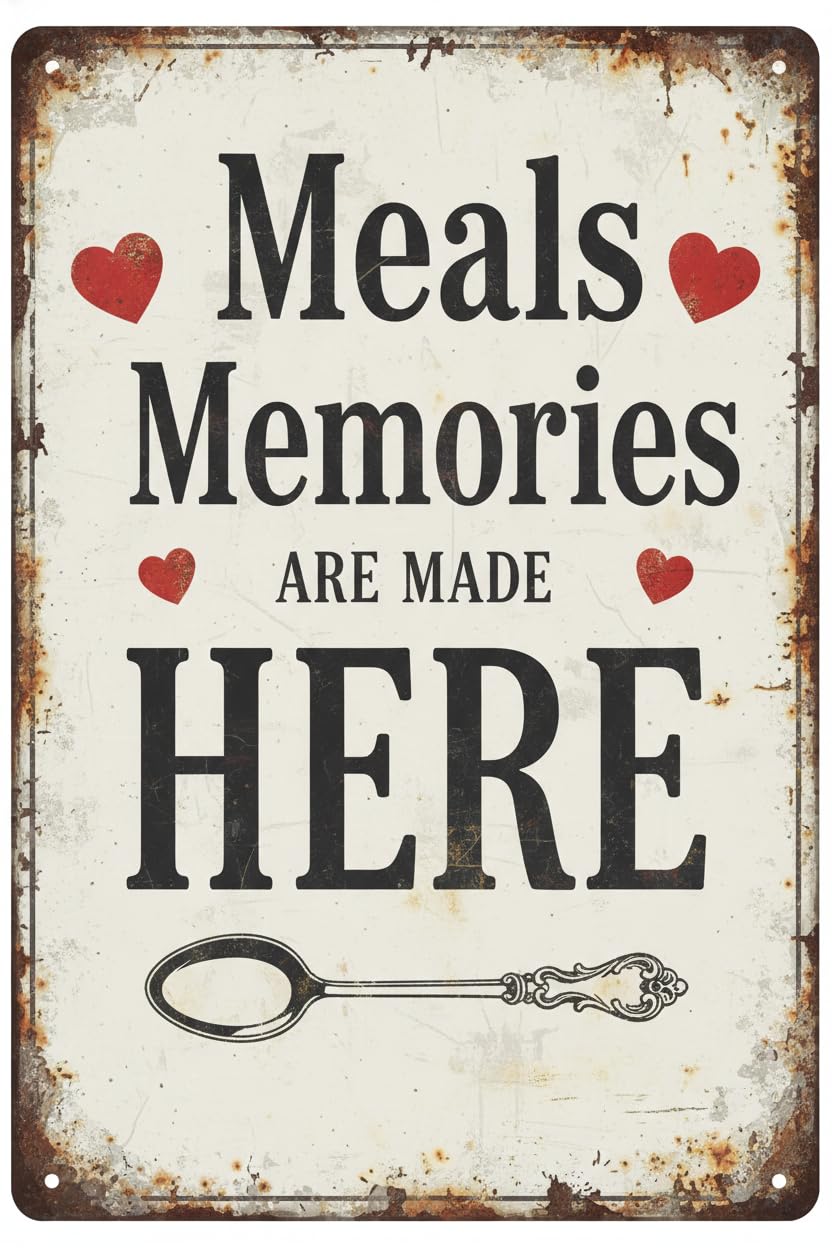 Metal Plaque Vintage Wallcolor Metal Sign Meals And Memories Are Made Here Vintage Look 8x12Inch Tin Signs Aluminum Plates Printed