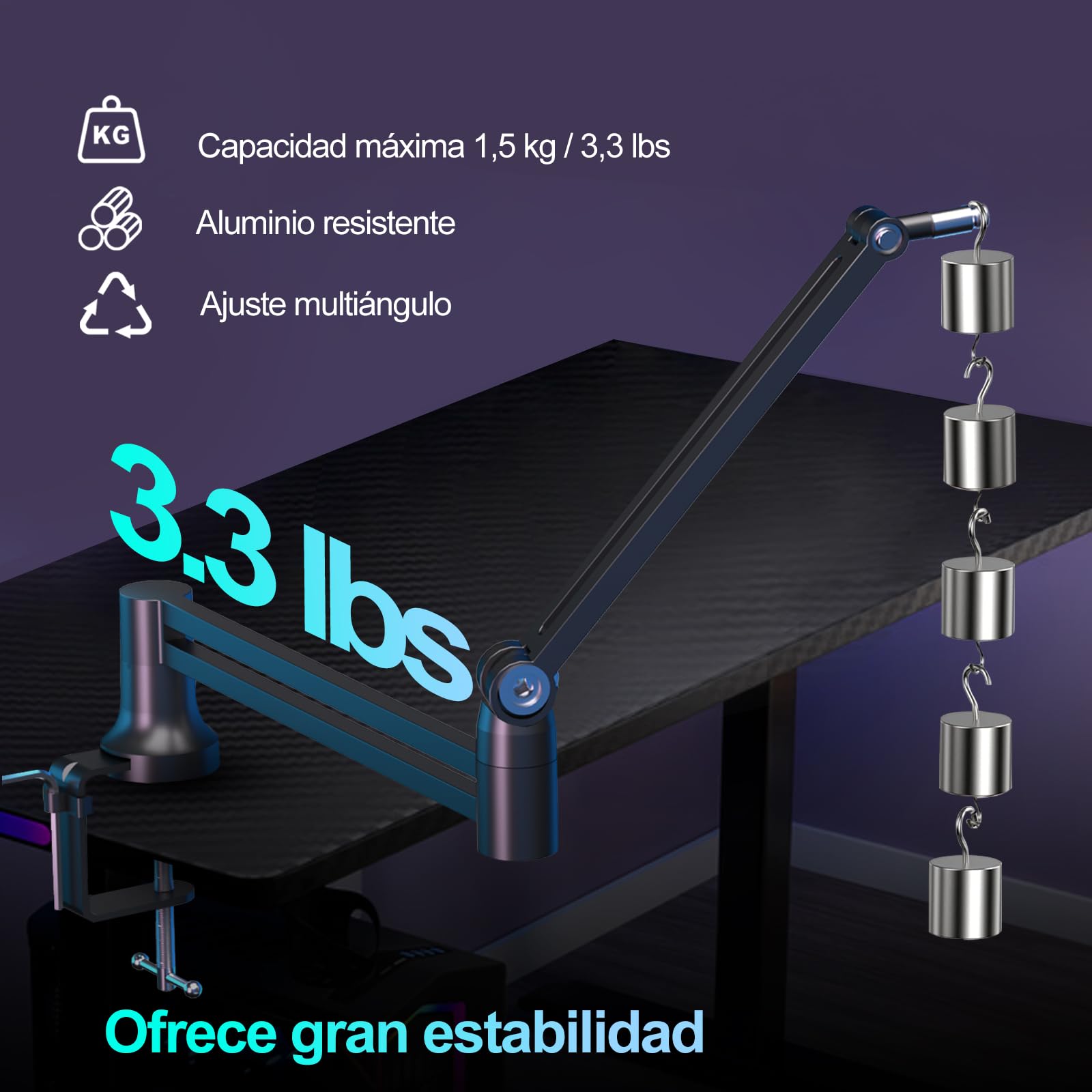 Micrófono Boom Arm, Brazo de Mic de bajo perfil, Soporte de Miro para Podcastin, Streaming, Totalmente ajustable 360 ° Giratorio 90 ° Plegable para Blue Yeti