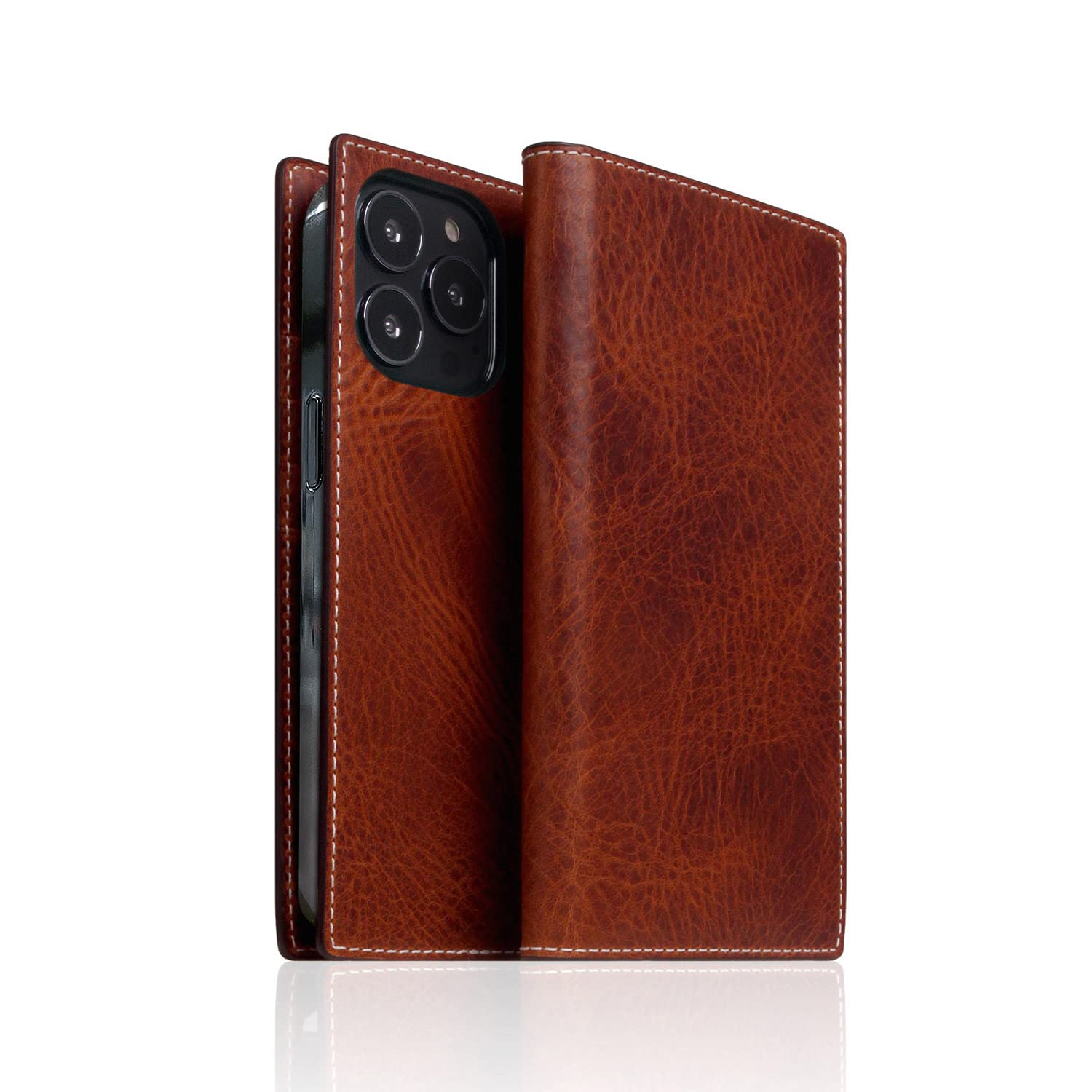SLGDesign SD24348i14PMBR iPhone 14 Pro Max Case, Notebook Type, Italian Genuine Leather, Badalassi Wax Case, Vegetable Tannin Wax Leather, Card Storage, Wireless Charging, Apple iPhone Cover, Brown