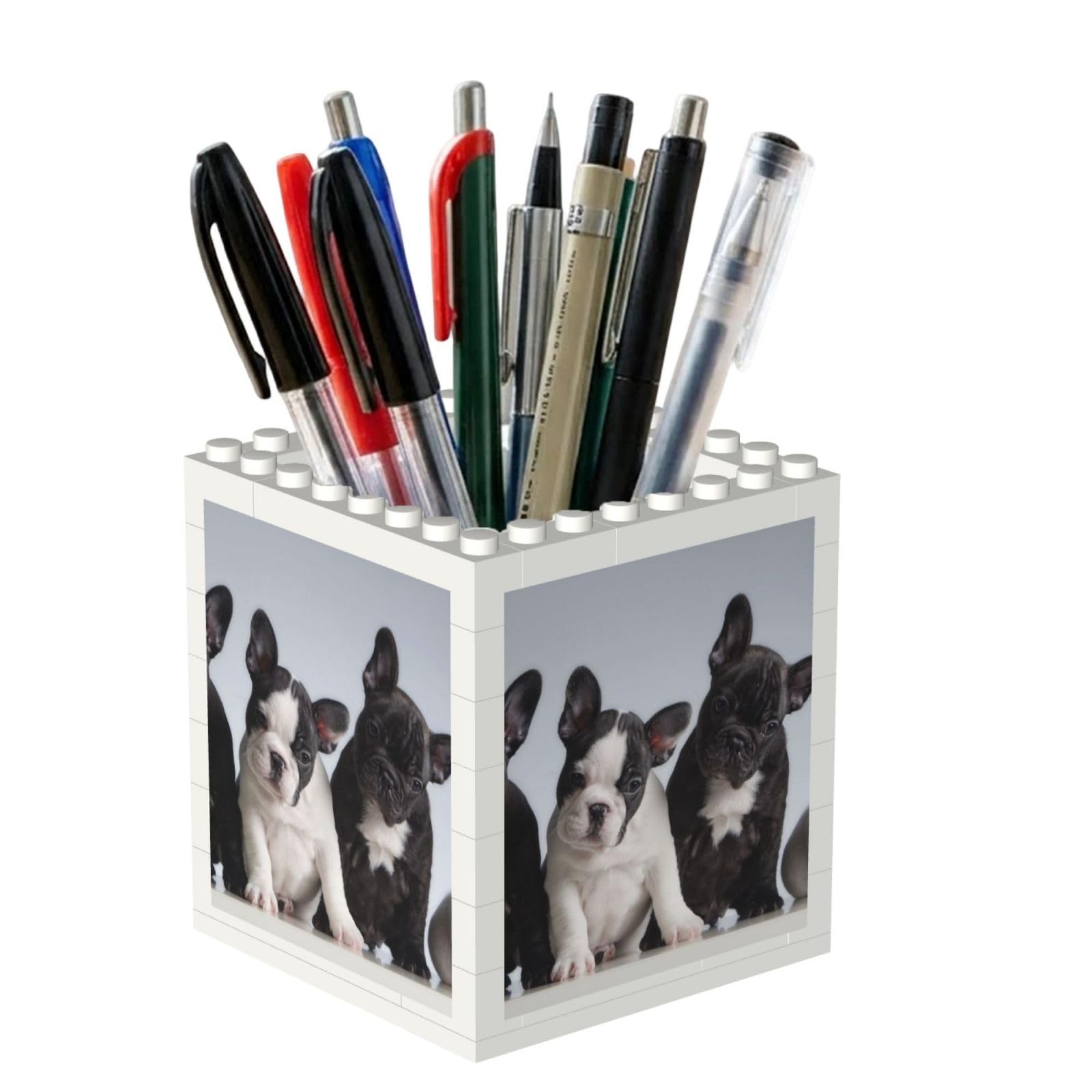 Poadnly Cute French Bulldog Puppies, Pen Pot Pencil Holder for Office Home School, Compact Desk Organiser for Office Stationery