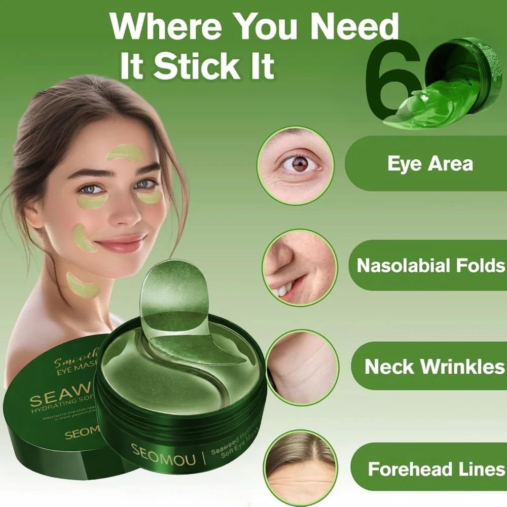 Hydrogel Under Eye Patches with Seaweed Extract | Hydrating & Brightening Eye Mask | Reduces Puffiness, Dark Circles & Fine Lines | Cooling Gel Eye Pads | For Men & Women (60 PC) 2