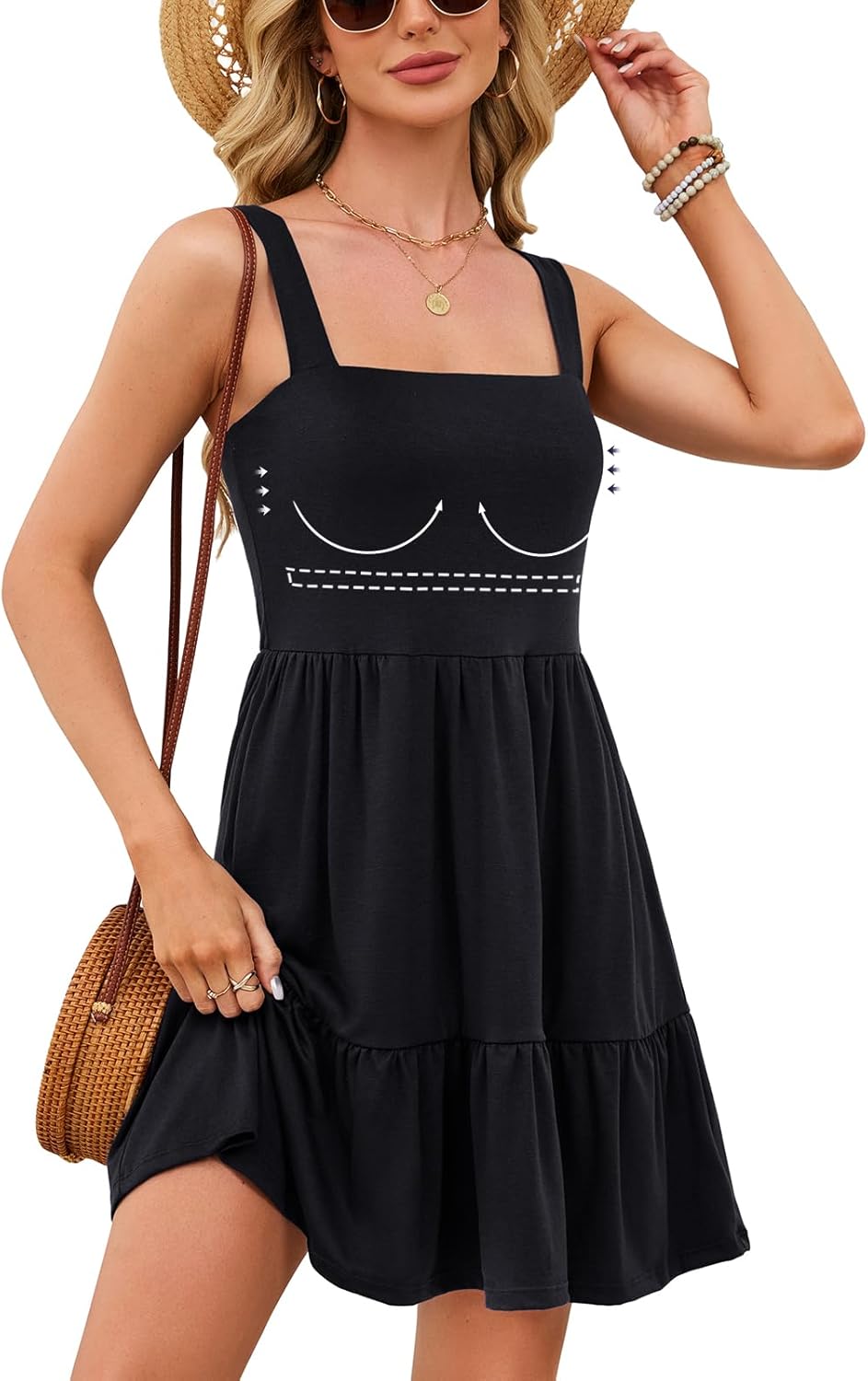 V FOR CITY Womens Spring Dresses with Built in Bra 2026 Square Neck Beach Dress with Pockets Casual Flare Sun Dresses