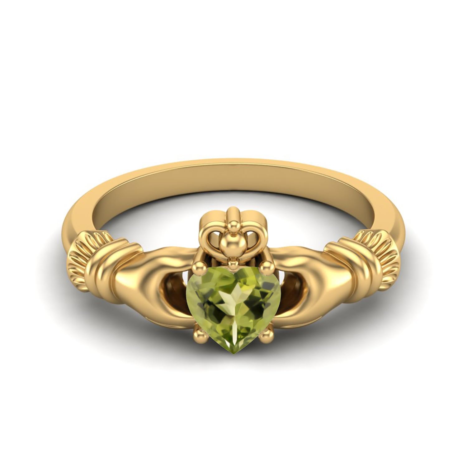 MOONEYEIrish Claddagh 5MM Heart Shape Peridot Gemstone 925 Sterling Silver Solitaire Women Wedding Ring
