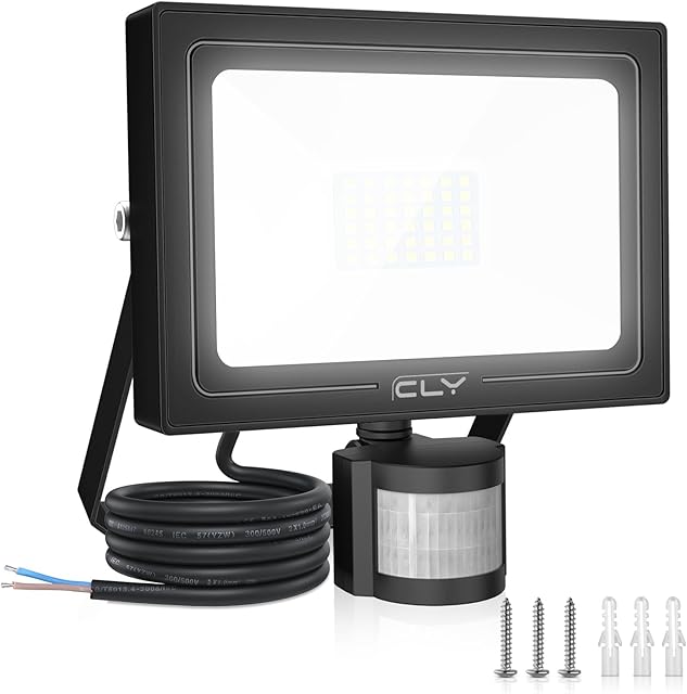 CLY Security Lights Outdoor Motion Sensor, 30W PIR Sensor Security Light 2600 Lumen IP66 Waterproof Motion Sensor Floodlight, 6500K Cold White LED Outdoor Light Mains Powered for Backyard, Garden