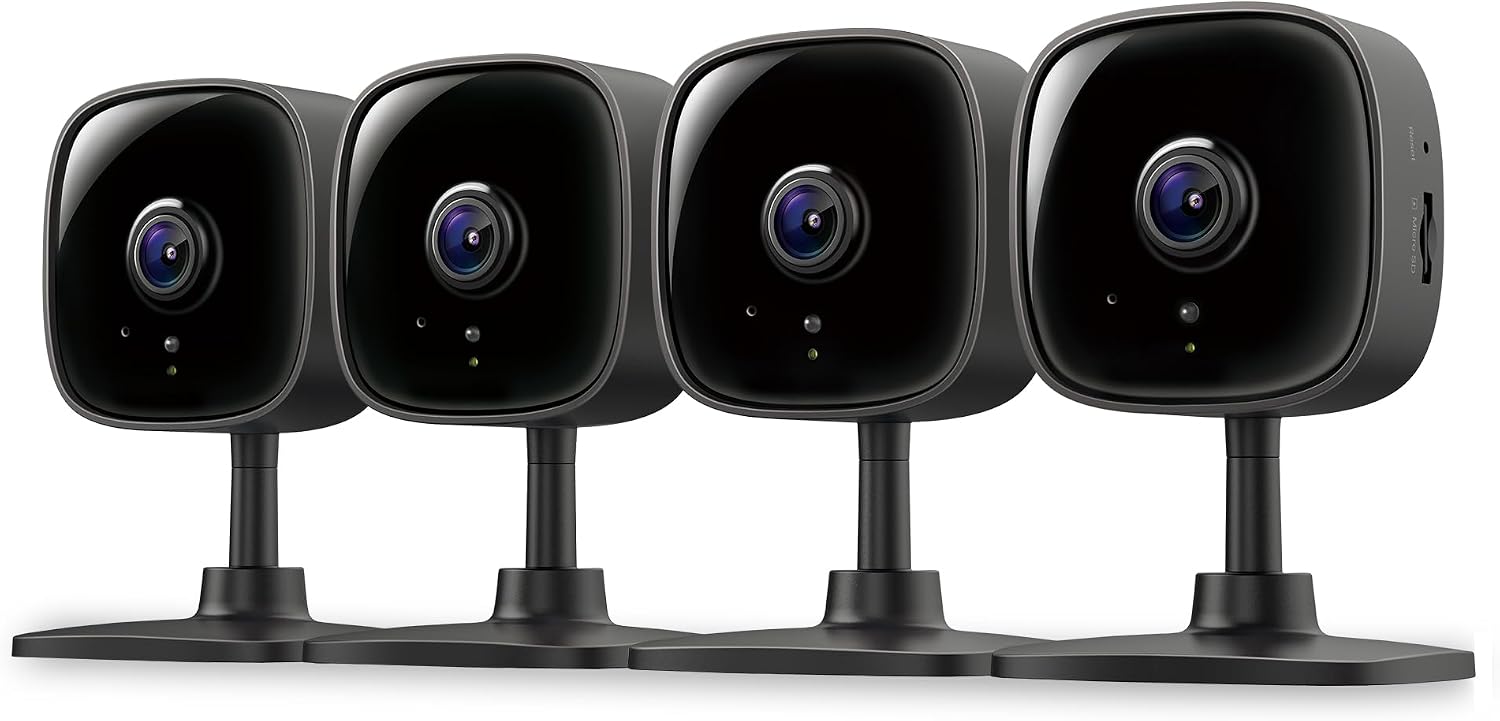 1080P Indoor Security Camera, Baby Monitor, Dog Camera, C101(4-Pack) | Motion Detection, 2-Way Audio, Siren, Night Vision, Cloud & SD Card Storage, Works w/Alexa & Google Home, Wired, Black