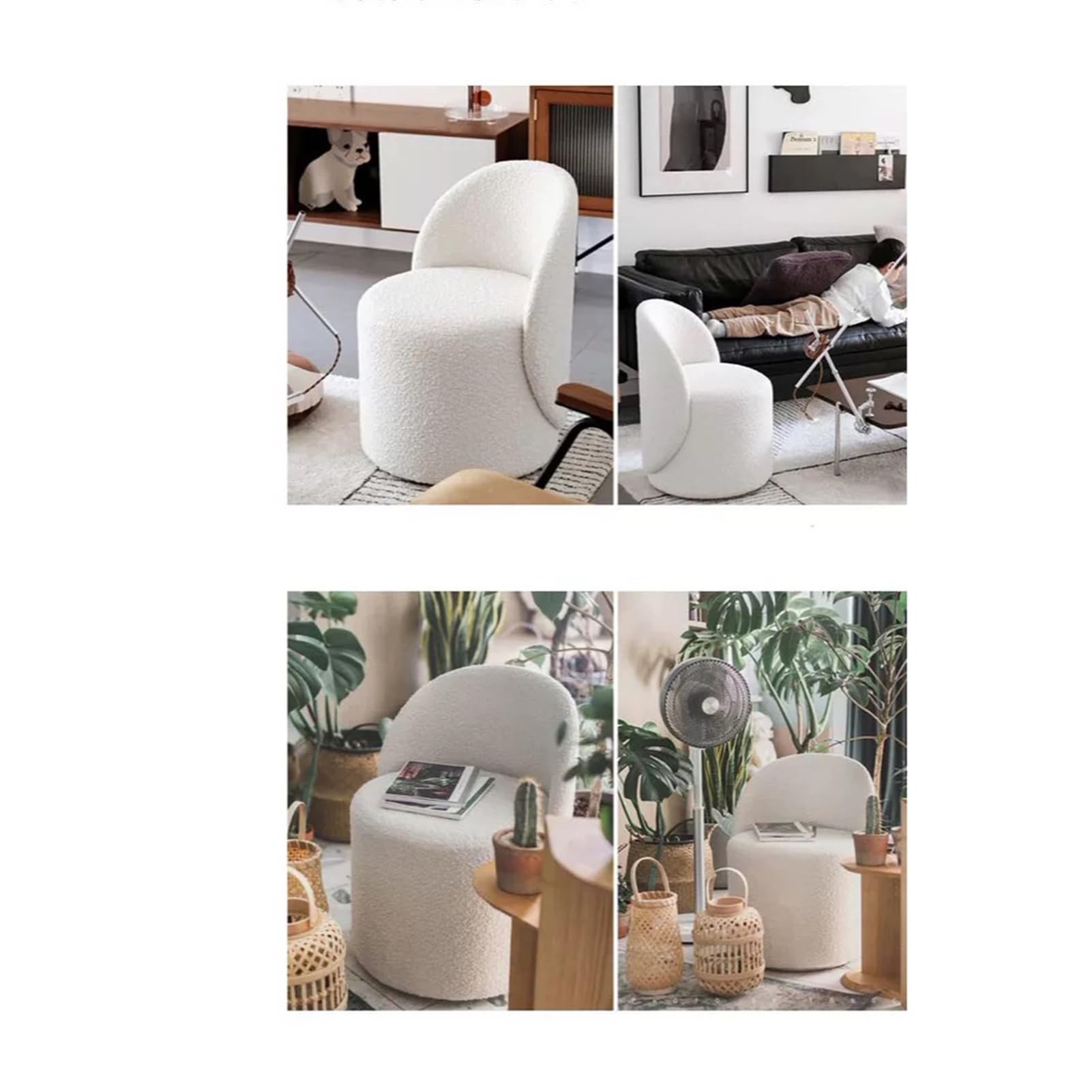 WANGTIAN Taburete de Lavabo para Maquillaje, Taburete Redondo de Cordero Blanco, Asiento de tocador de Terciopelo, Taburete de sofá Giratorio de 360°, Dormitorio, Sala de Estar, Entrada, Oficina, Des