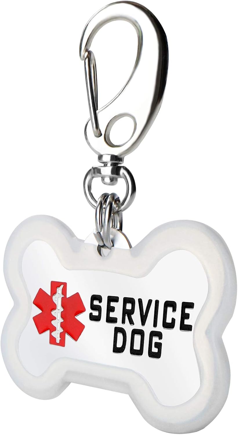 FunTags Service Dog Tag Double Sided Stainless Steel Emotional Support Animal Tags with Silencer,1.2"x1.4" Bone Service Dog