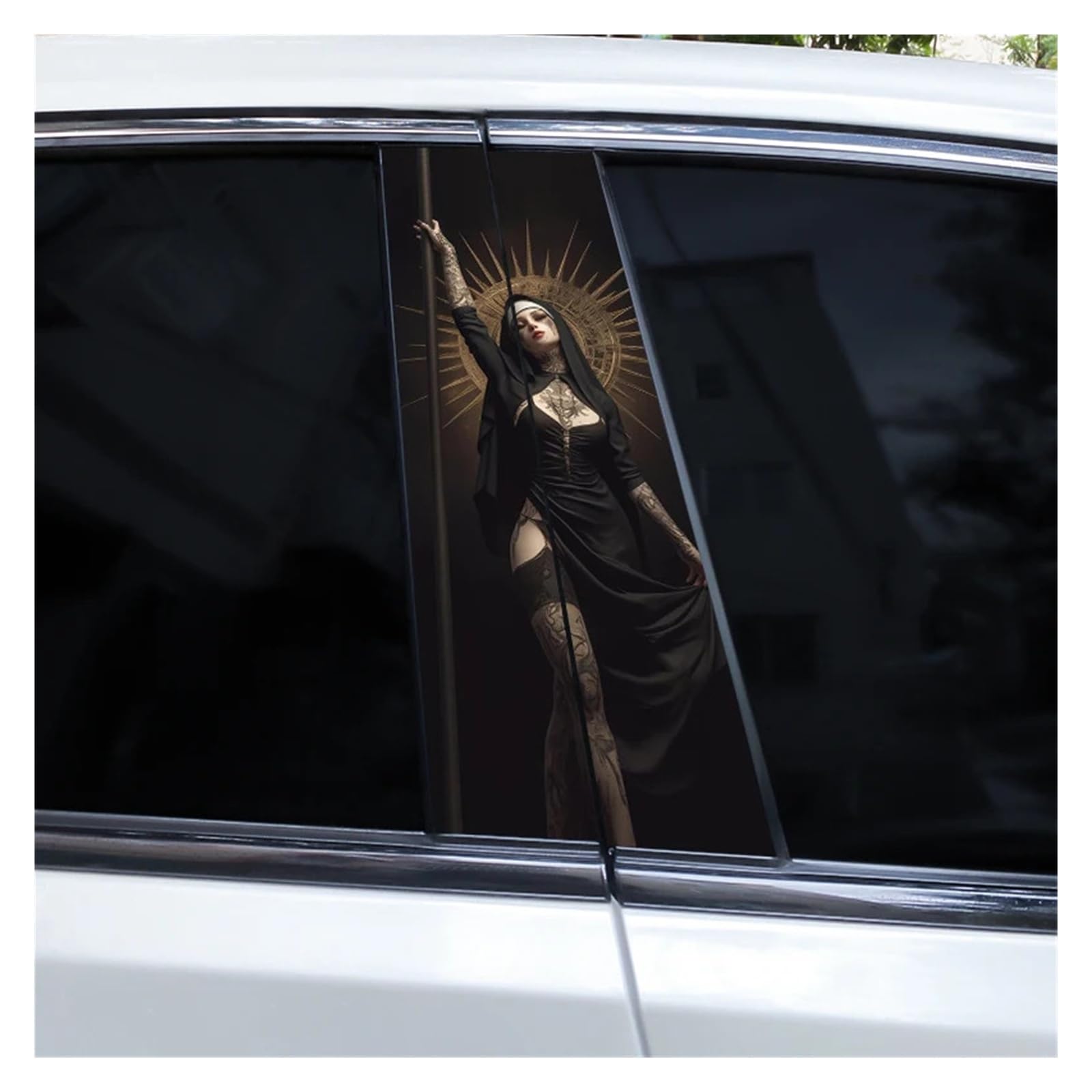 Car Side Decals 2pcs Cross Nun Sticker Car Doorpost Decal Waterproof Sunscreen for B-Pillar Door Decoration(Style F)