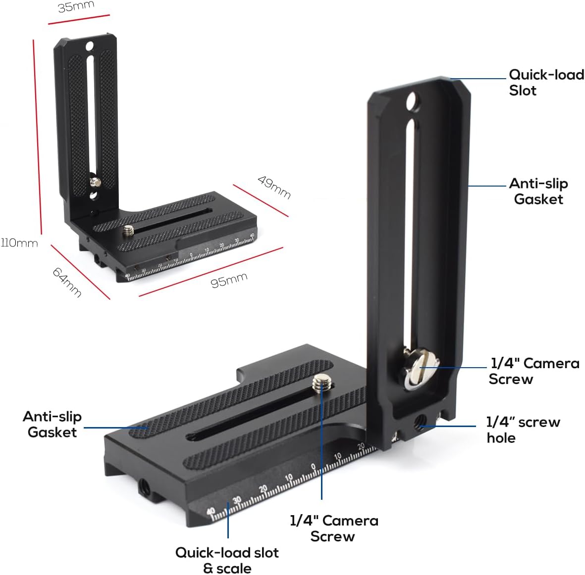 Aluminum L Bracket Vertical Horizontal Switching Quick Release Plate for Zhiyun Weebill-S Crane 2/3 Gimbal Stabilizer Tripod Monopod and SLRs